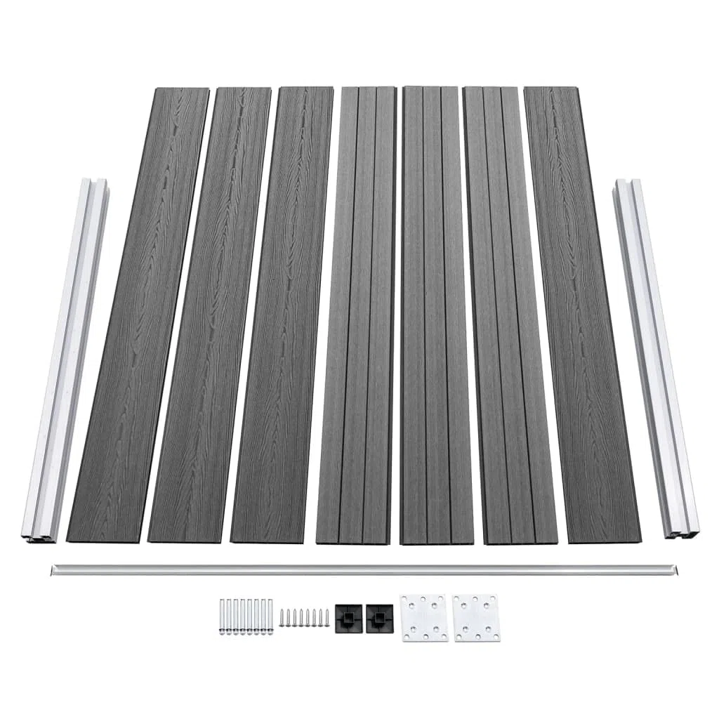 Zaunelement Set WPC 699x146 cm Grau Sichtschutz Gartenzaun mit Aluminiumprofil und Stahlpfosten langlebig wetterfest für Terrasse Vorgarten und Grundstück