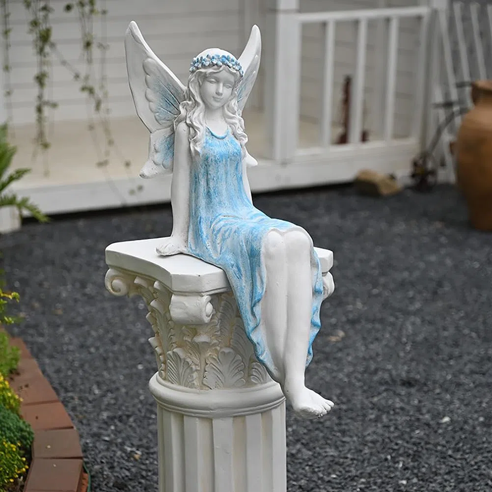 Elfen Gartenfiguren 62 cm / 3.2 kg Europäischer Stil Gartendeko für draußen wetterfest Große Feen Statue Teichdeko Geschenke für Gartenliebhaber,Magnesiumoxid,Blau