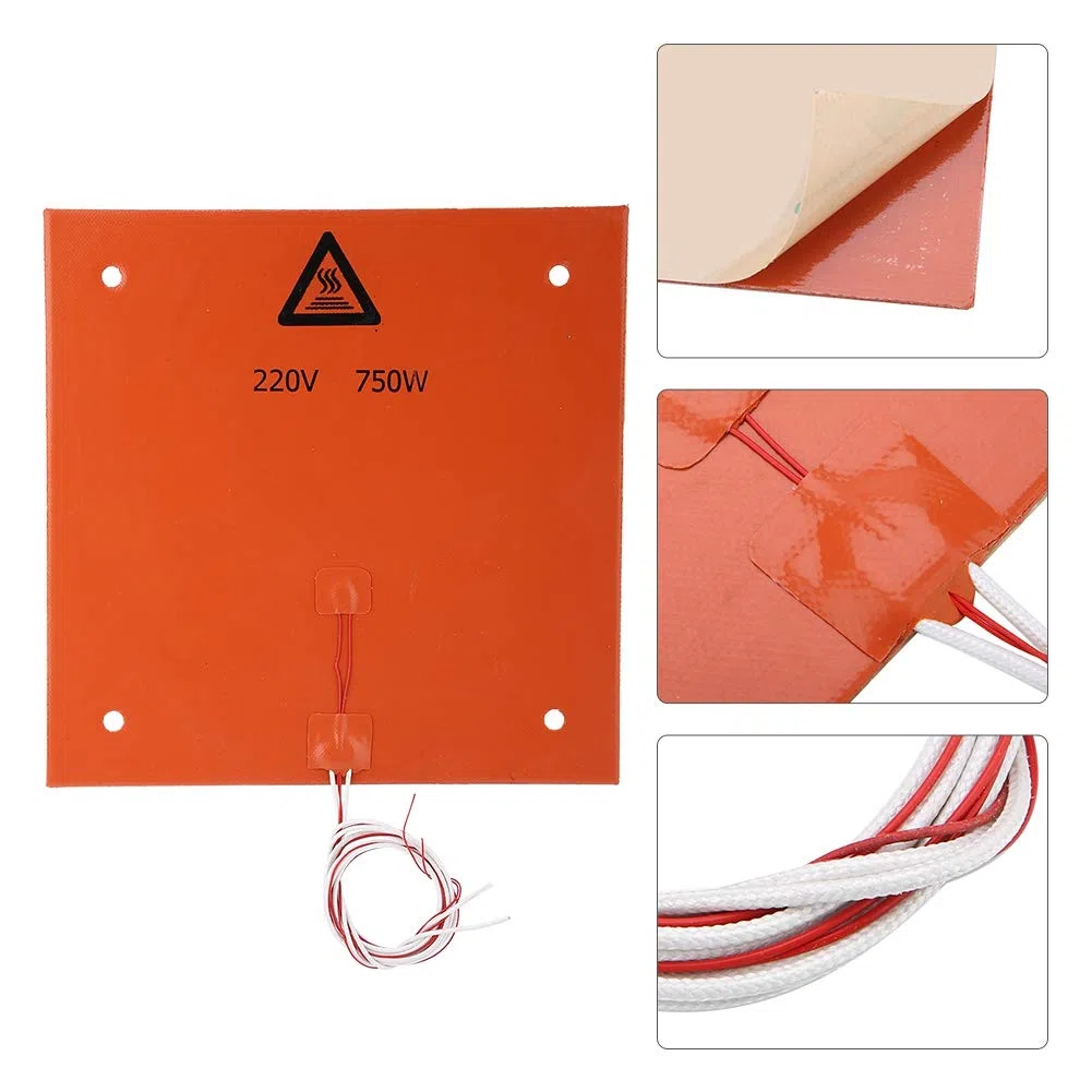 Silikon Heizmatte 310x310mm,220V 750W Hochtemperatur Silikon Heizbettbauplatte,33D Drucker Teile Heizkissen,Heiß Beheizte Bett Heizkissen,Orange