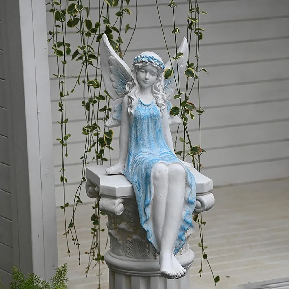 Elfen Gartenfiguren 62 cm / 3.2 kg Europäischer Stil Gartendeko für draußen wetterfest Große Feen Statue Teichdeko Geschenke für Gartenliebhaber,Magnesiumoxid,Blau