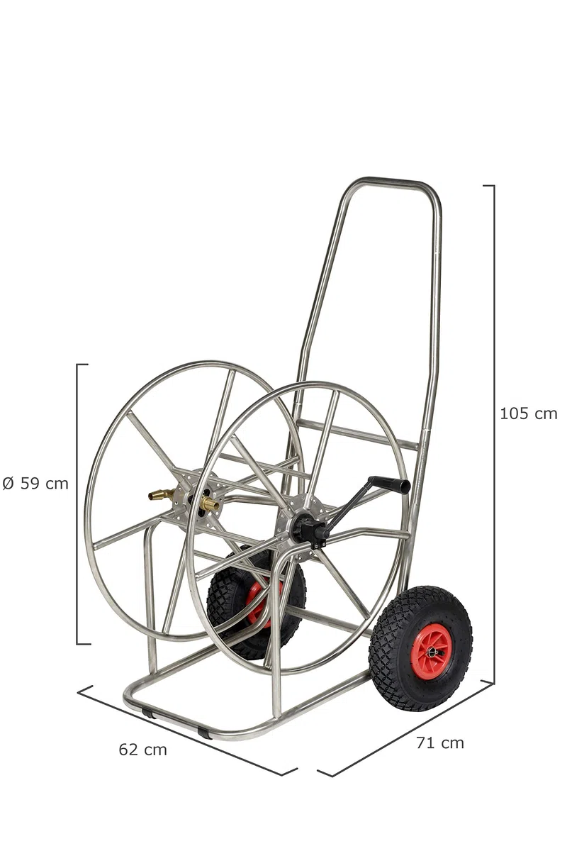 professioneller Schlauchwagen für max. 110m 3/4" aus hochwertigem Edelstahl, mit Luftbereifung