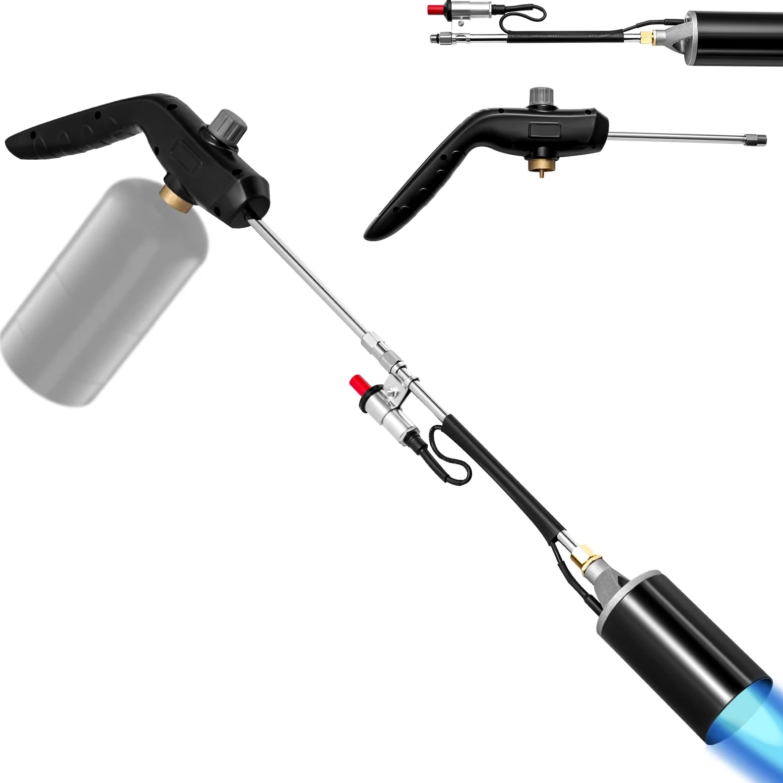 Propanbrenner, Unkrautbrenner, hohe Leistung, 1200.000 BTU Lötlampe mit Flammensteuerung, 76,2 cm, abnehmbarer langer Arm für Dachasphalt, Eis, Schnee, Straßenmarkierung, Anthrazit