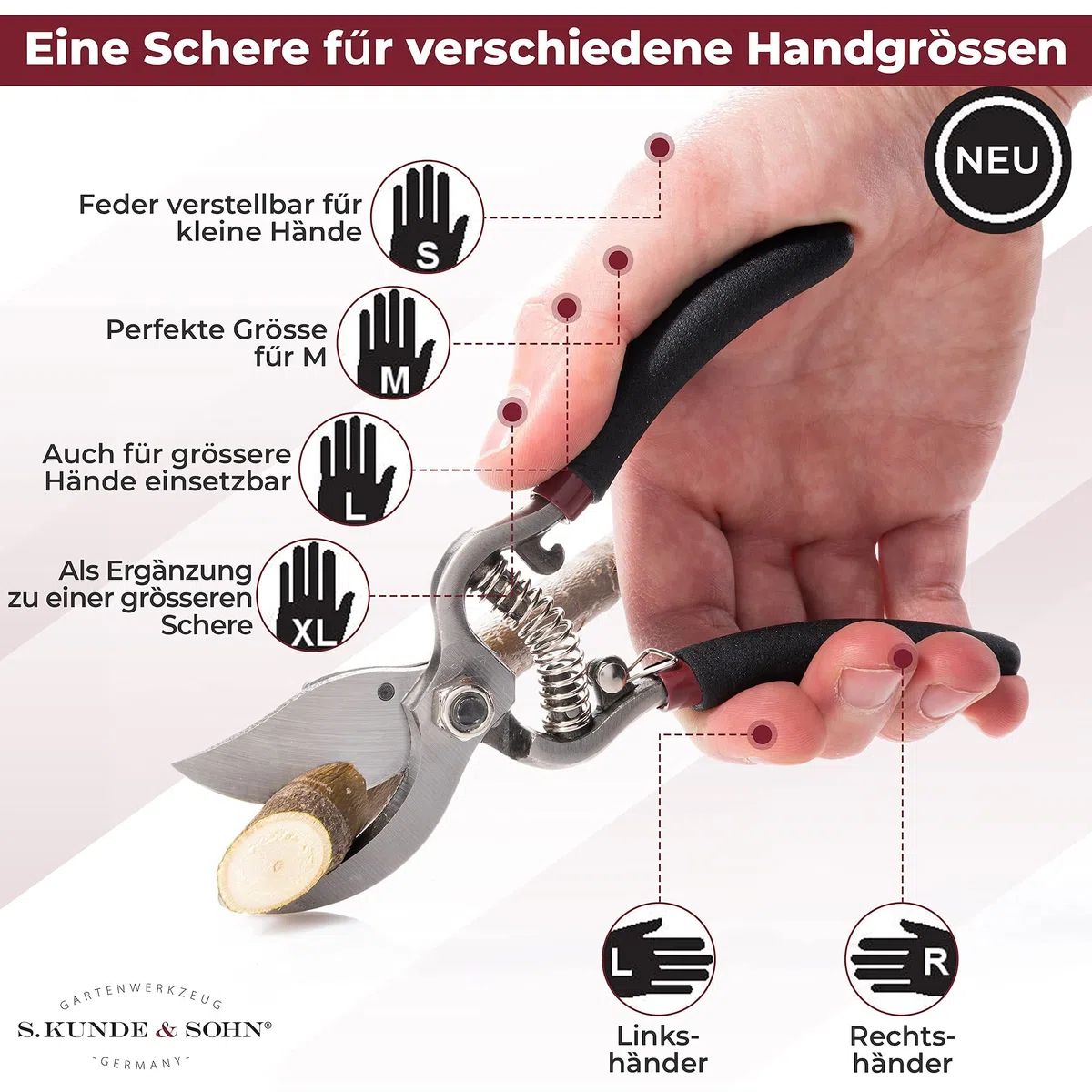 S. Kunde & Sohn Germany – die leichteste geschmiedete Gartenschere 2ER-SET 2x SKS6 – ergonomisches Design – Bypass – Rosen-Rebschere – frische Äste & Zweige bis 20mm