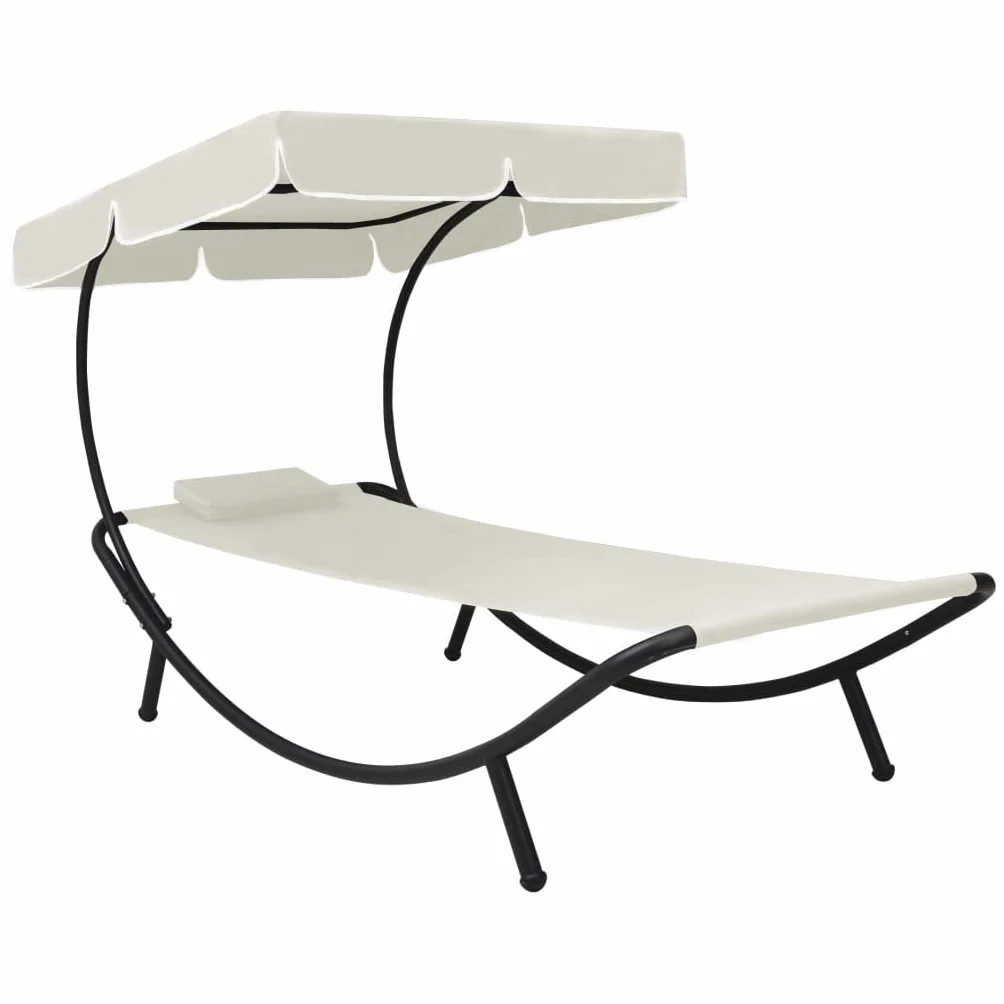 Garten-Sonnenliege Cremeweiß mit Kissen verstellbar klappbar faltbar wetterfest Dach Sonnenschutz für Terrasse Balkon Pool Outdoor Lounge Relaxliege mit Armlehne und Polster