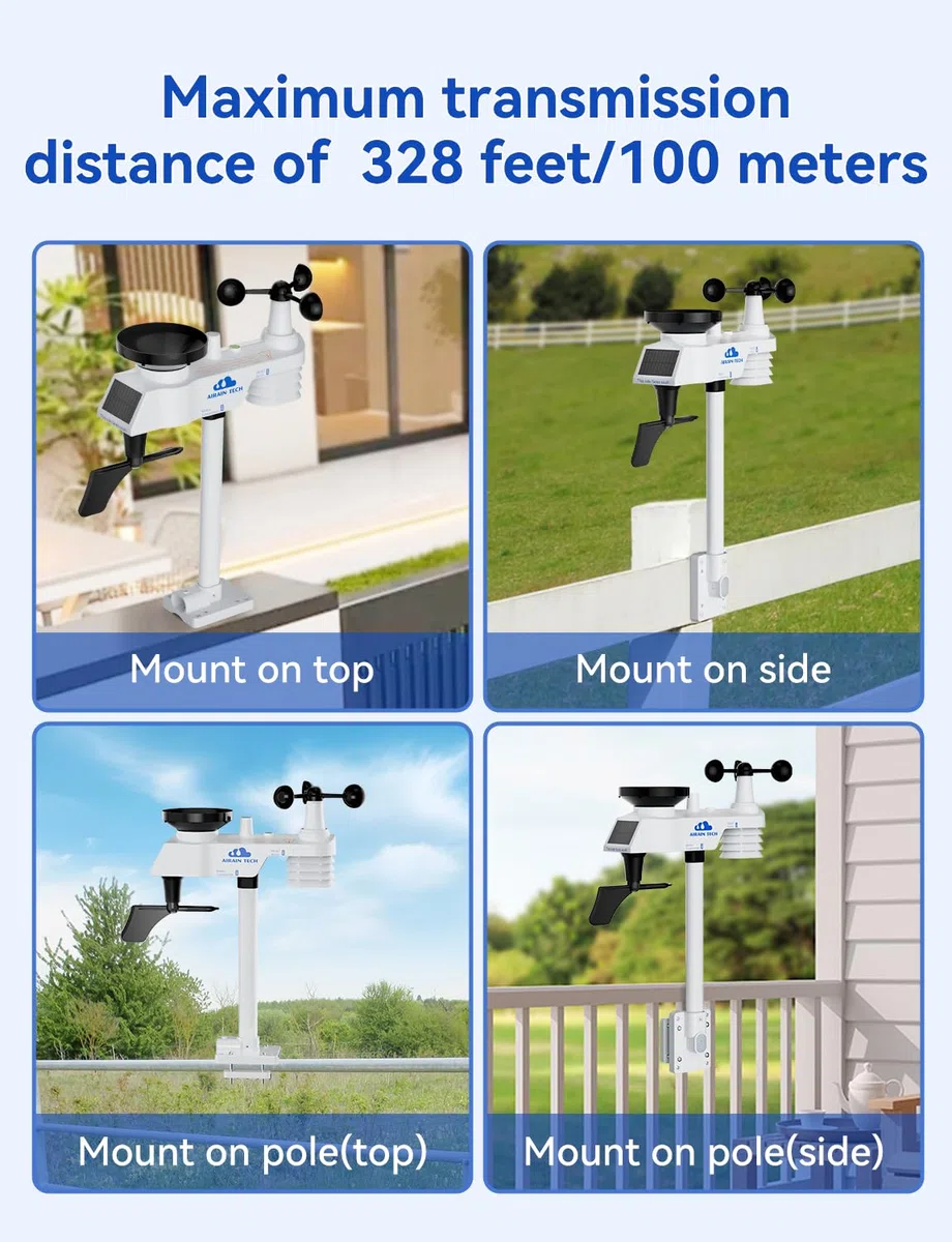 10-in-1 kabellose Wetterstation mit kabellosem Außensensor, Funkuhr, Regenmesser, Windgeschwindigkeit/Richtung, Mondphase, Barometer, Thermometer/Hygrometer, Wettervorhersage (kein WLAN)