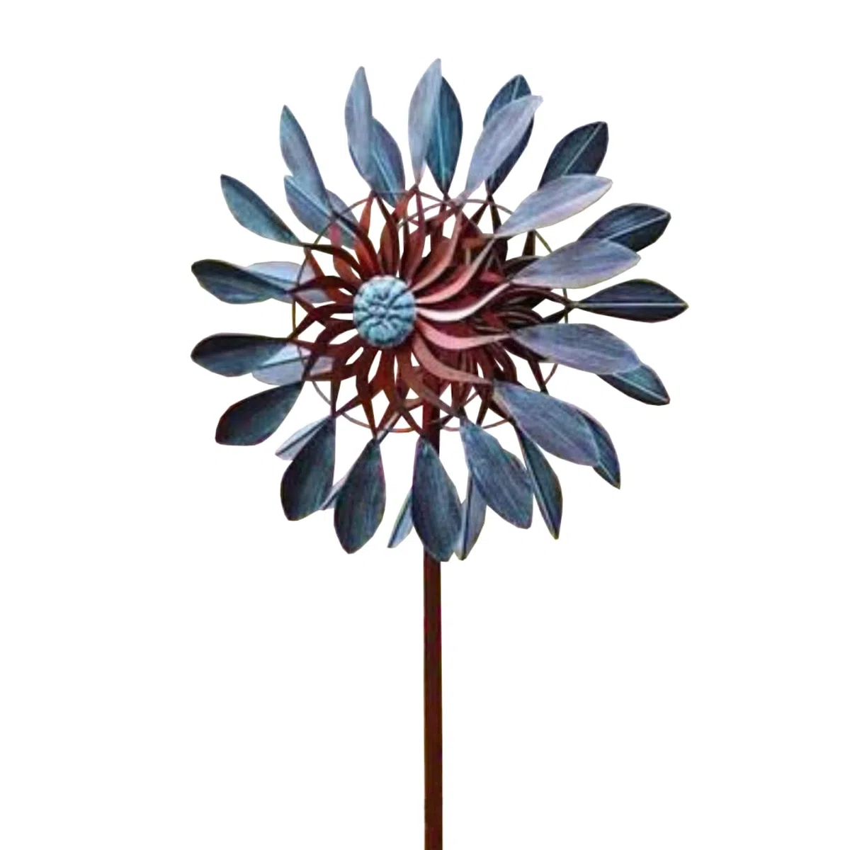 CIM Metall Windrad - Doppelwindrad Petite Vintage Flower – Gesamthöhe: 160cm, Windrad-Durchmesser: 40cm – Gartendekoration Blume – wetterbeständig - inkl. 2-zackiger Bodenverankerung