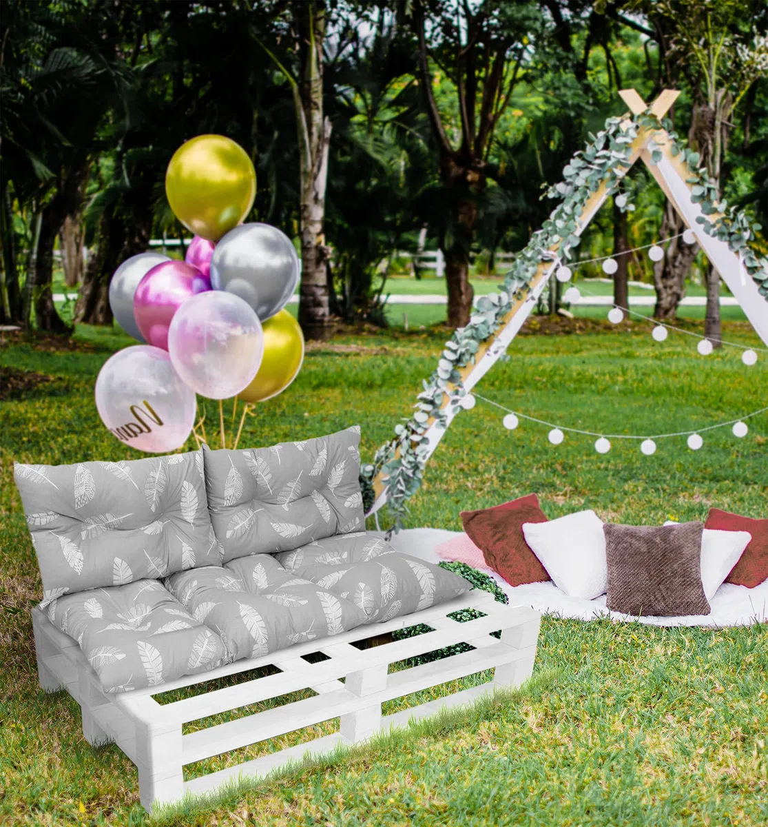 Amilian Palettenkissen Set 1x 120x60 + 2x40x60 Sitzauflage Sitzkissen für Europaletten Palettensofa Palettenmöbel Balkon Kleine Couch Outdoor Sessel oder kleines Sofa für Jugendzimmer