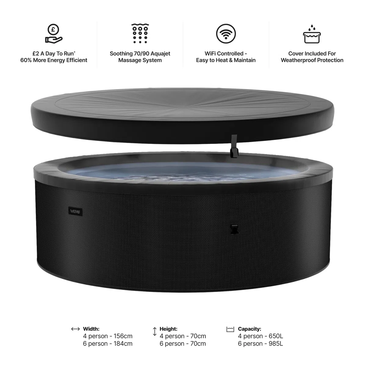 Wave Tahoe Eco Foam Spa | Tragbarer Outdoor-Hot Tub mit schneller Aufheizung | Strapazierfähiges PVC-Material | Einfacher Aufbau (Charcoal Black, 6 Person)