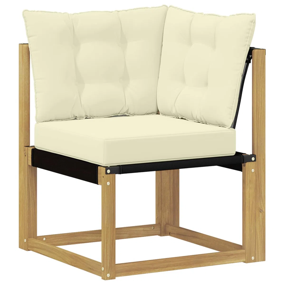Outdoor-Sofagarnitur mit Kissen 7 pcs Weiß und Creme massives Akazienholz wetterfestes Textilene Garten Terrasse Pool komfortable Sitzgruppe mit Tisch und Armlehnen Moderne Möbelgarnitur für