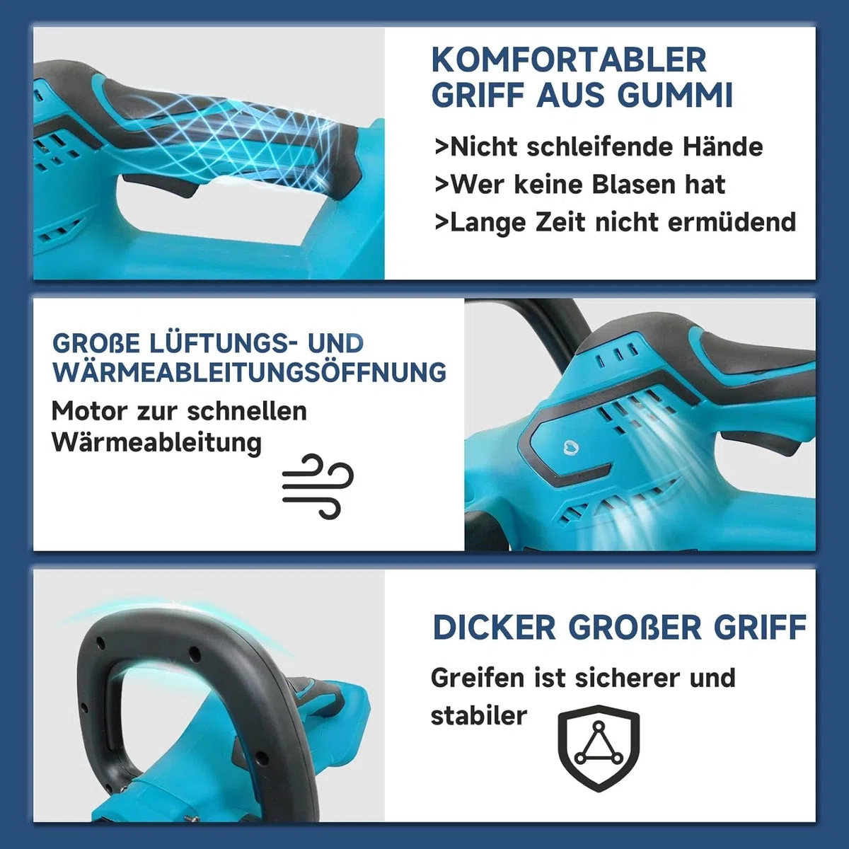 Akku Heckenschere, Kompatibel mit Makita DUH502Z, Kabellos mit 2x5500mAh Akku, Bürstenlos Strauchschere Handheckenschere, Dual Klinge für Trimmen im Park Garten