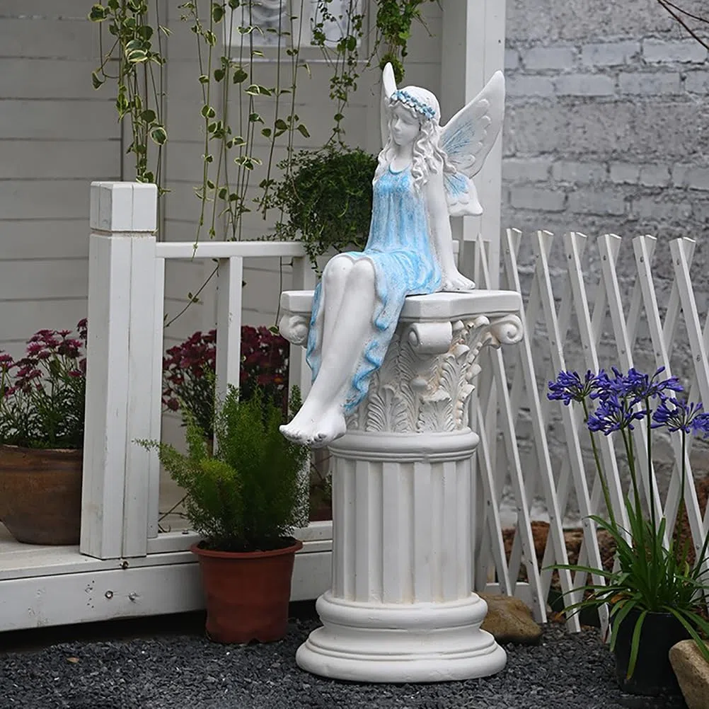Elfen Gartenfiguren 62 cm / 3.2 kg Europäischer Stil Gartendeko für draußen wetterfest Große Feen Statue Teichdeko Geschenke für Gartenliebhaber,Magnesiumoxid,Blau