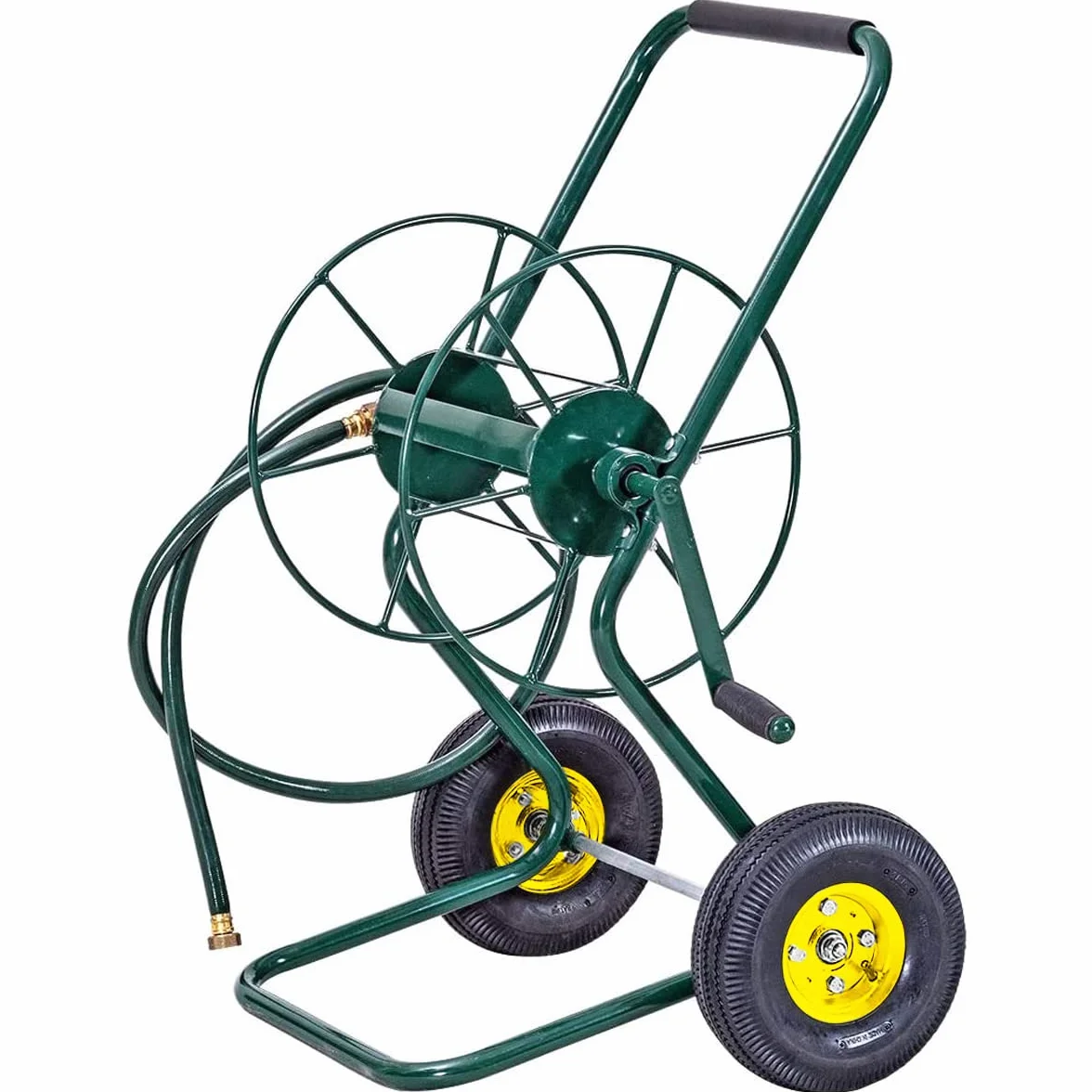 GOPLUS Schlauchwagen Metall, Gartenschlauchwagen für 3/4" Schlauch bis 61m, Schlauchtrommel mit Gummirädern & 188 cm Einlassschlauch, Schlauchaufroller Garten, 71 x 53 x 96,5cm, Grün