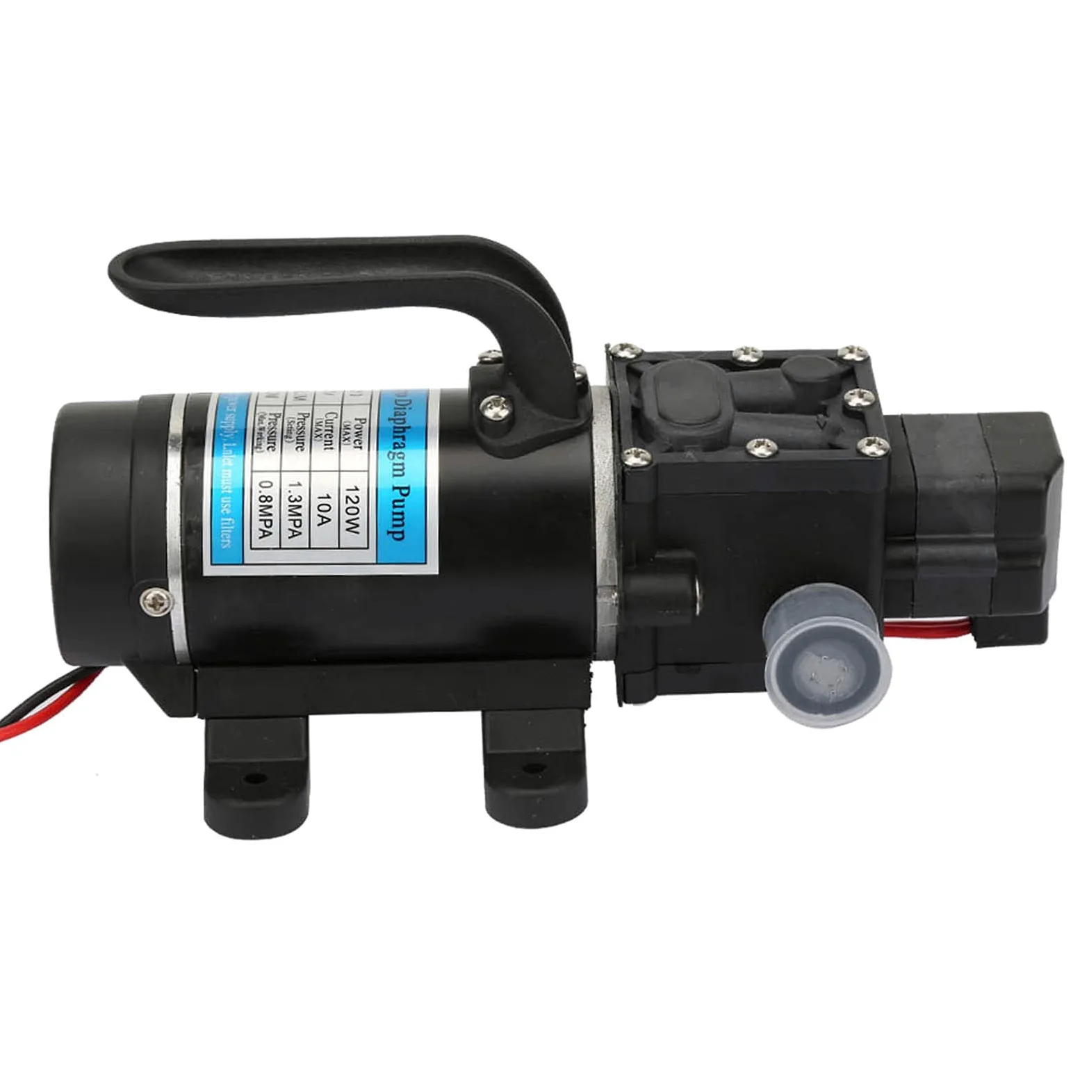 Hochdruck Wasserpumpe Druckwasserpumpe 120W 10L/m 12V/24V Elektrische Selbstansaugende Membranpumpe für Hochdruckreiniger Bewässerungssysteme (12V 3210YD-12-120FS)