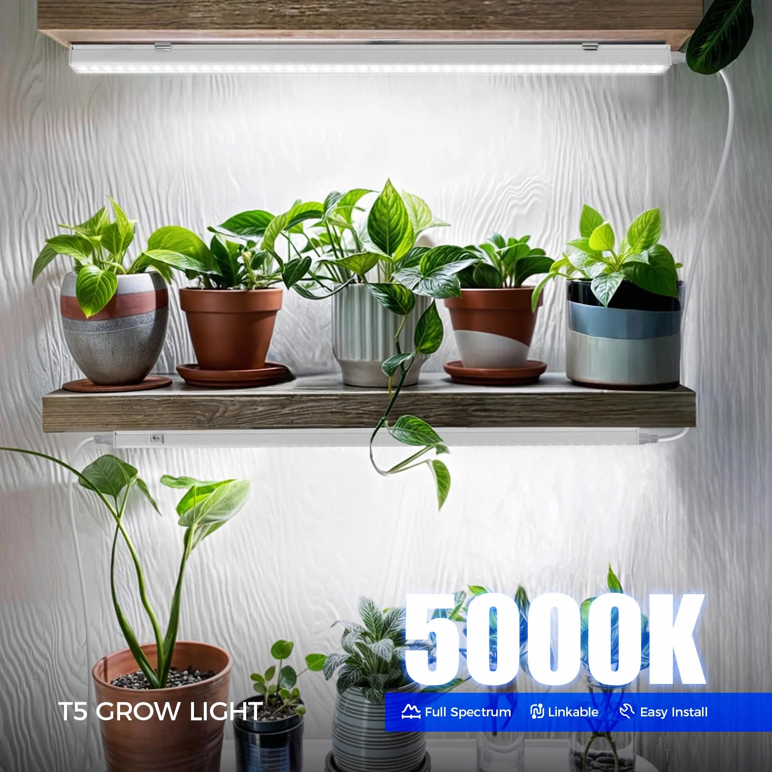 Barrina T5 LED Grow Lampe, 59cm, 5000K Weißes Vollspektrum Pflanzenlampe, 40W (4 x 10W), 2FT Verkettbare Grow Lampe Blüte, Stecker und Spiel, Hohe PPFD, 4er