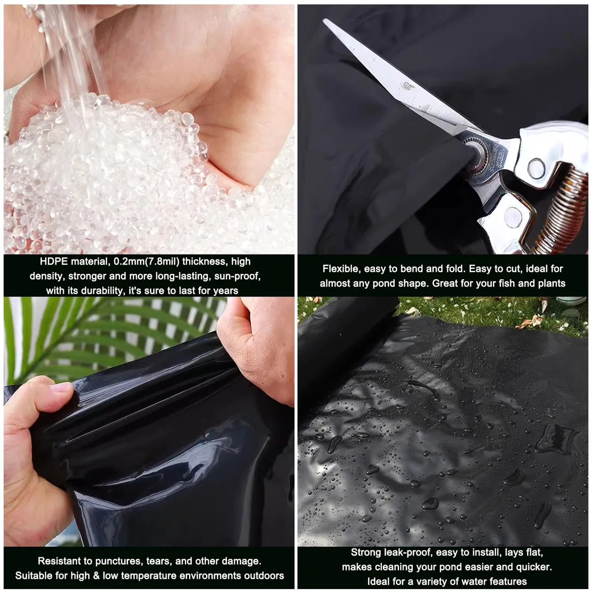 Große Teichfolie Schwarz, HDPE 0,2mm UV und Reißfest Teichfolien Schwimmteich Folie Gartenteich Teichplane für Fischteiche Wassergärten Brunnen Koi Teiche(Size:8x8m,Color:SCHWARZ)