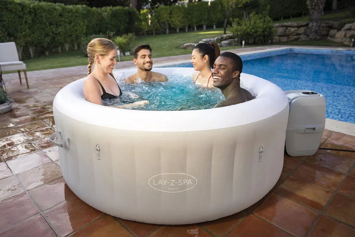 Bestway LAY-Z-SPA Tahiti Airjet Whirlpool, 180 x 66 cm, 2-4 Personen, rund, hellgrau