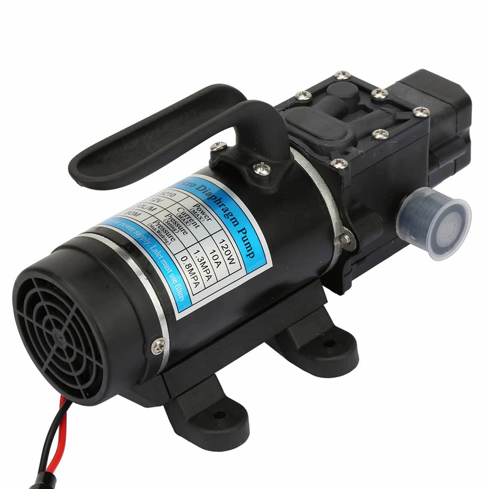 Hochdruck Wasserpumpe Druckwasserpumpe 120W 10L/m 12V/24V Elektrische Selbstansaugende Membranpumpe für Hochdruckreiniger Bewässerungssysteme (12V 3210YD-12-120FS)