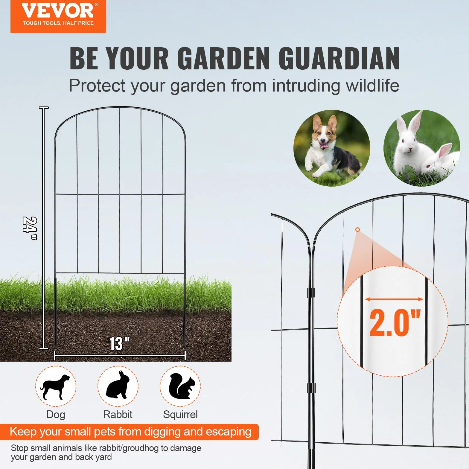 VEVOR 28x Dekorativer Gartenzaun 61x33cm Oberbogen Metallzaun aus Kohlenstoffstahl Steckzaun 5,08cm Spike-Abstand Hundezaun Gitterzaun Beetzaun Zaun Metall Zaunelementen inkl. Befestigungsmaterial