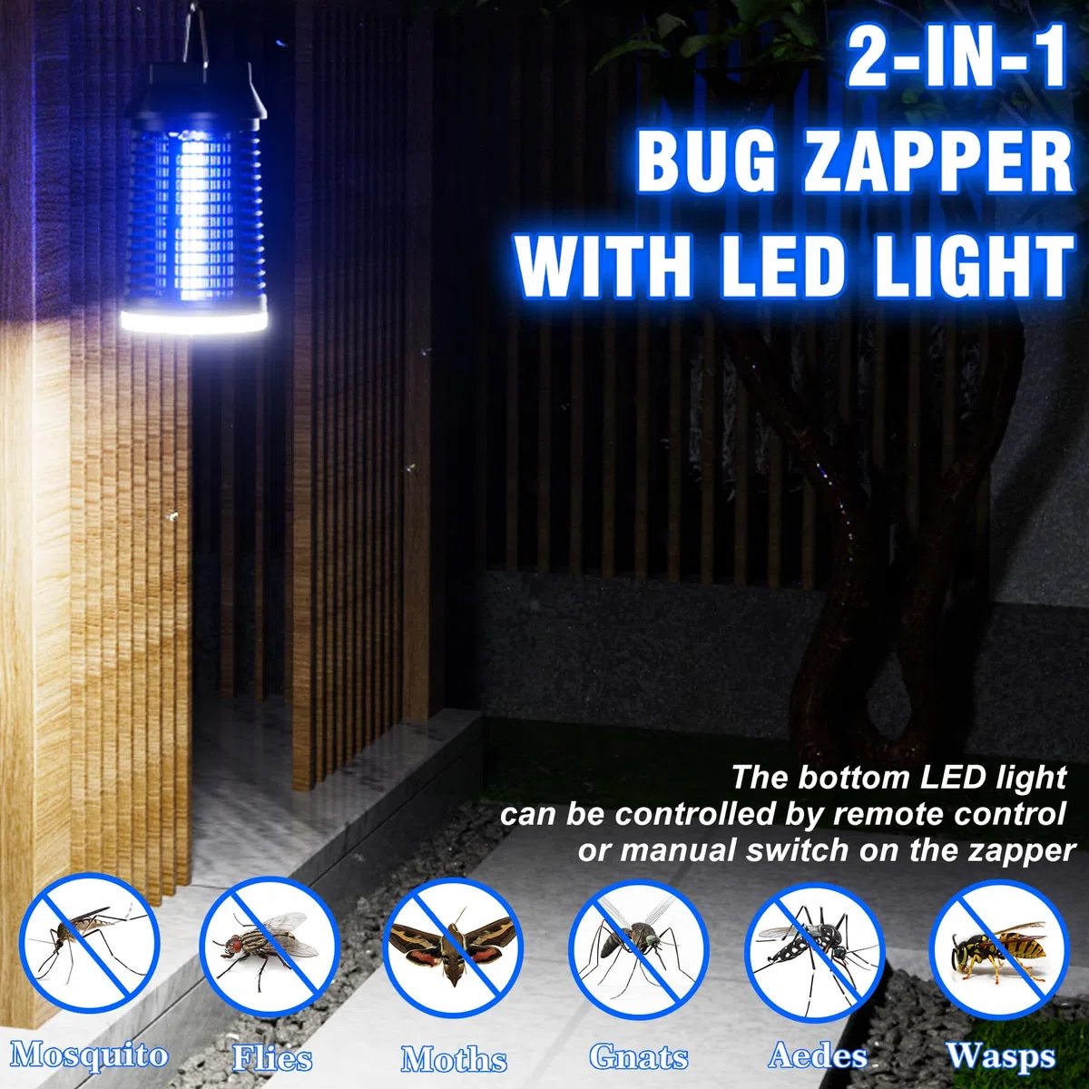 Elektrischer Insektenvernichter Outdoor & Indoor Mückenvernichter mit LED-Licht, wasserdichte Fliegenfalle & Insektenfänger, Plug-In Insektenabwehr für Außen, Terrasse, Garage, Haus, Garten