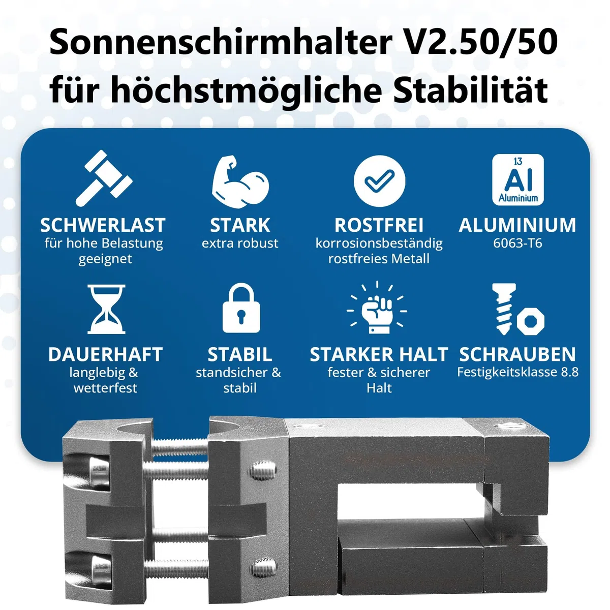 Stabiler Sonnenschirmhalter - Sonnenschirmständer für Balkon eckige Geländer - sichere Sonnenschirmbefestigung ohne Bohren