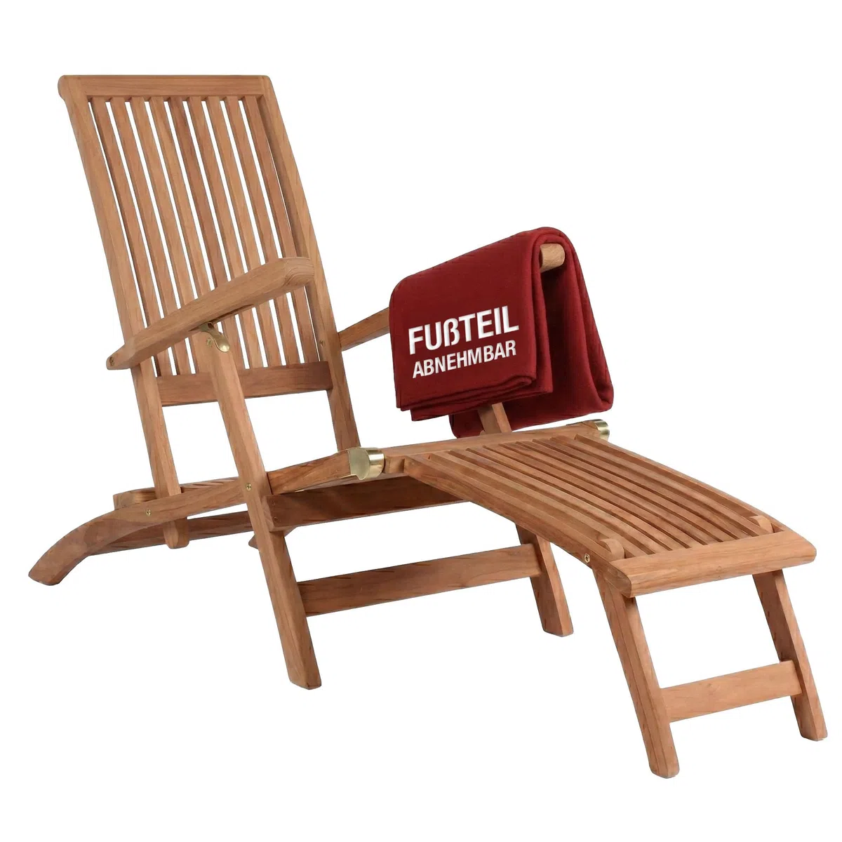 MR. DEKO Deckchair Yacht Teak Holz 170 cm | Sonnenliege Garten Klappbar | Gartenliege Wetterfest Massivholz | Deckstuhl Outdoor Teakholz Balkon | Liegestuhl Terrasse Rostfrei