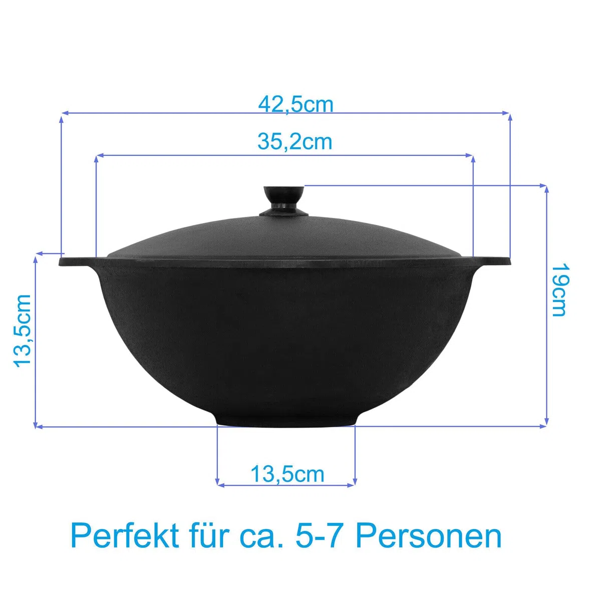 4BIG.fun Kazan aus Gusseisen 8 L mit Schaumkelle NAMANGAN Kasan Uzbekisch mit Deckel Cast Iron KESSEL Uzbek Camping Usbek Schwenktopf Asia WOK Topf mit Aluminium Deckel Grillwok Gusstopf Wokpfanne