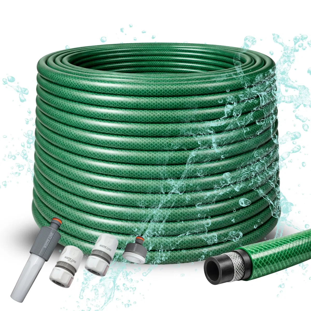 Premium Gartenschlauch 1/2 Zoll 20m 30m 50m – flexibler Wasserschlauch, knickfest & langlebig – UV-beständig – ideal für Gartenbewässerung (Grün, 1/2 Zoll 100M + Anschlüsse-set)