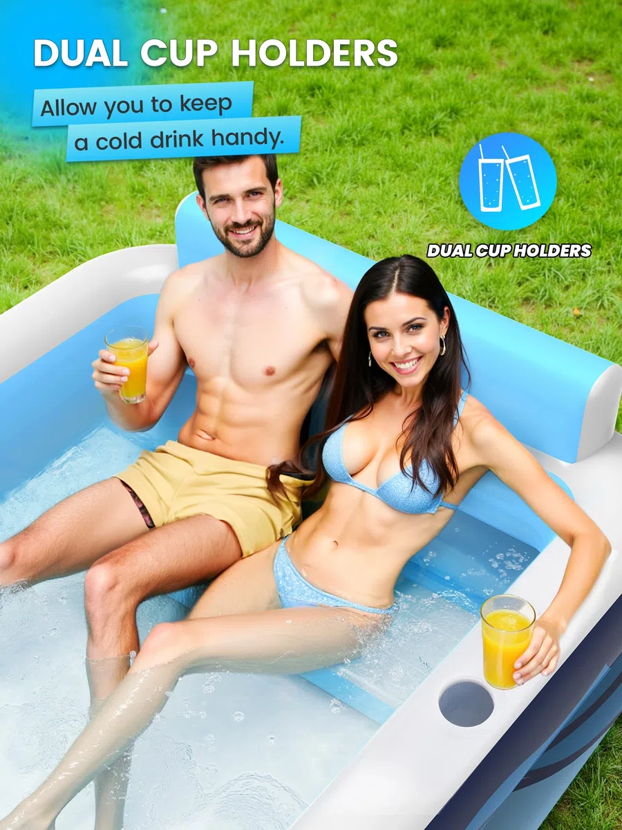 VISTOP Aufblasbarer Pool für Erwachsene und Kinder, großer verdickter Familien-Schwimmbad mit Sitzen und Getränkehaltern, Outdoor-Wasserpool für Garten, Sommer-Wasserparty