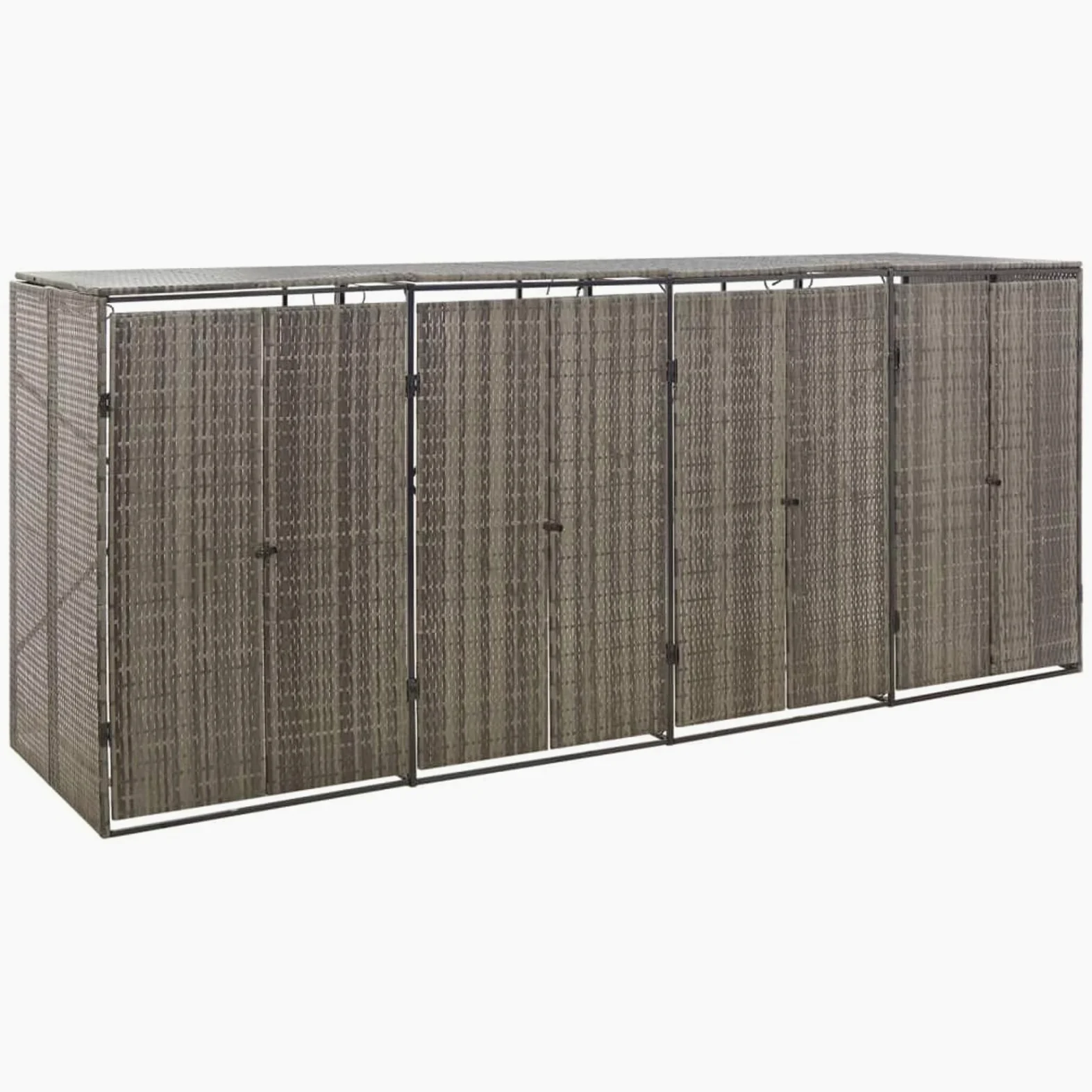 Festnight Mülltonnenbox 4er Mülltonnenverkleidung Mülltonnecontainer Rattan Müllcontainer Mülltonnenschrank Müllbox Draußen Rattan (4 Tonnen) 274 x 80 x 117 cm Grau