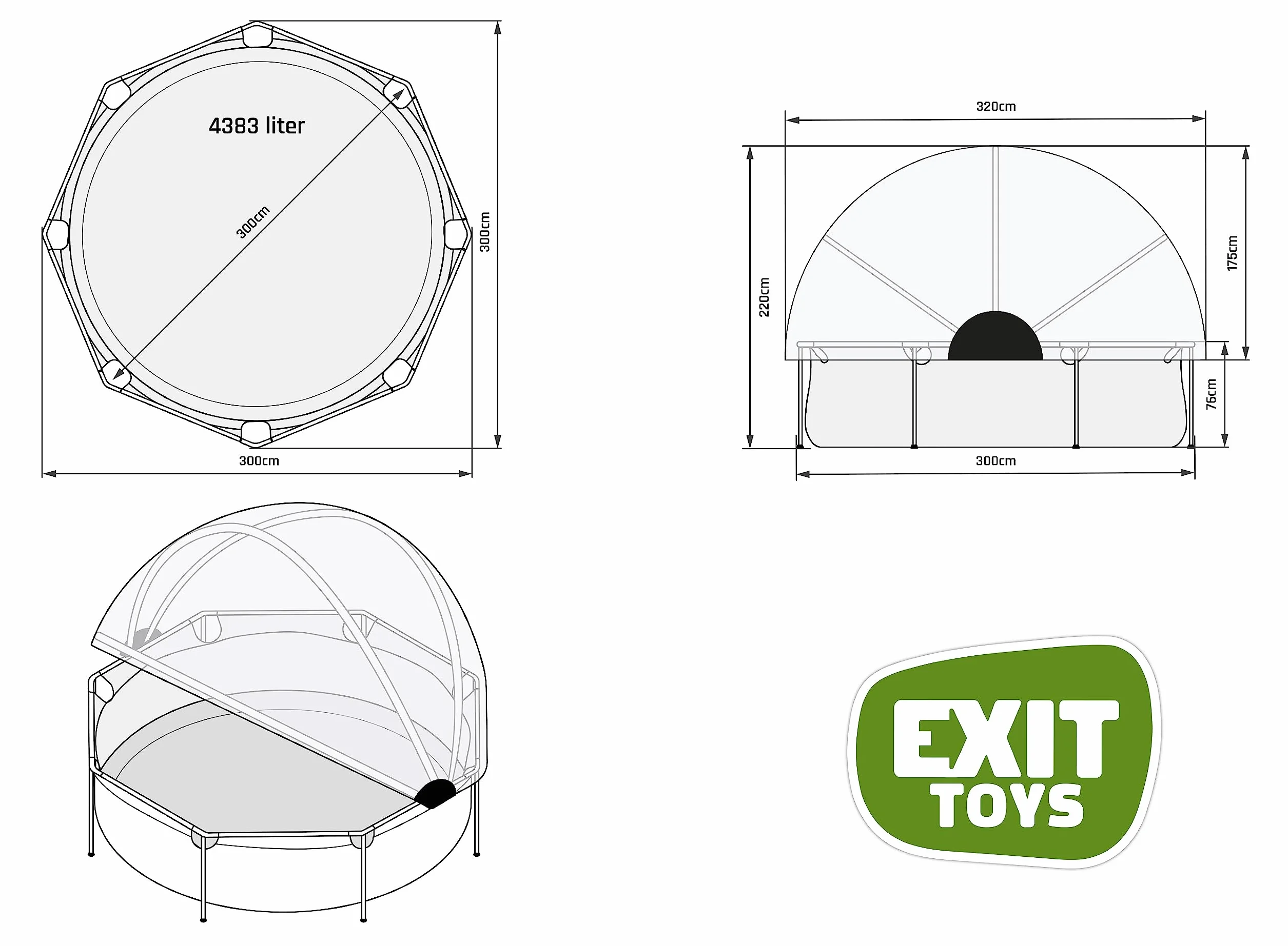 EXIT Toys Aufstellpool Rund ø 300 x 76 cm mit Abdeckplane – Pool mit Dach Für Kinder Geeignet – Filterpumpe, TÜV Geprüft – Wood – Braun