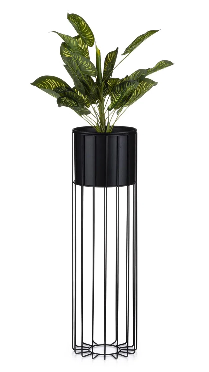 Moderne Blumenständer Metall 70 cm Hoch mit Schwarz Blumentopf Rund 19 cm Ø auf Robuste Ständer - Pflanzenständer zur Dekoration Innenräumen
