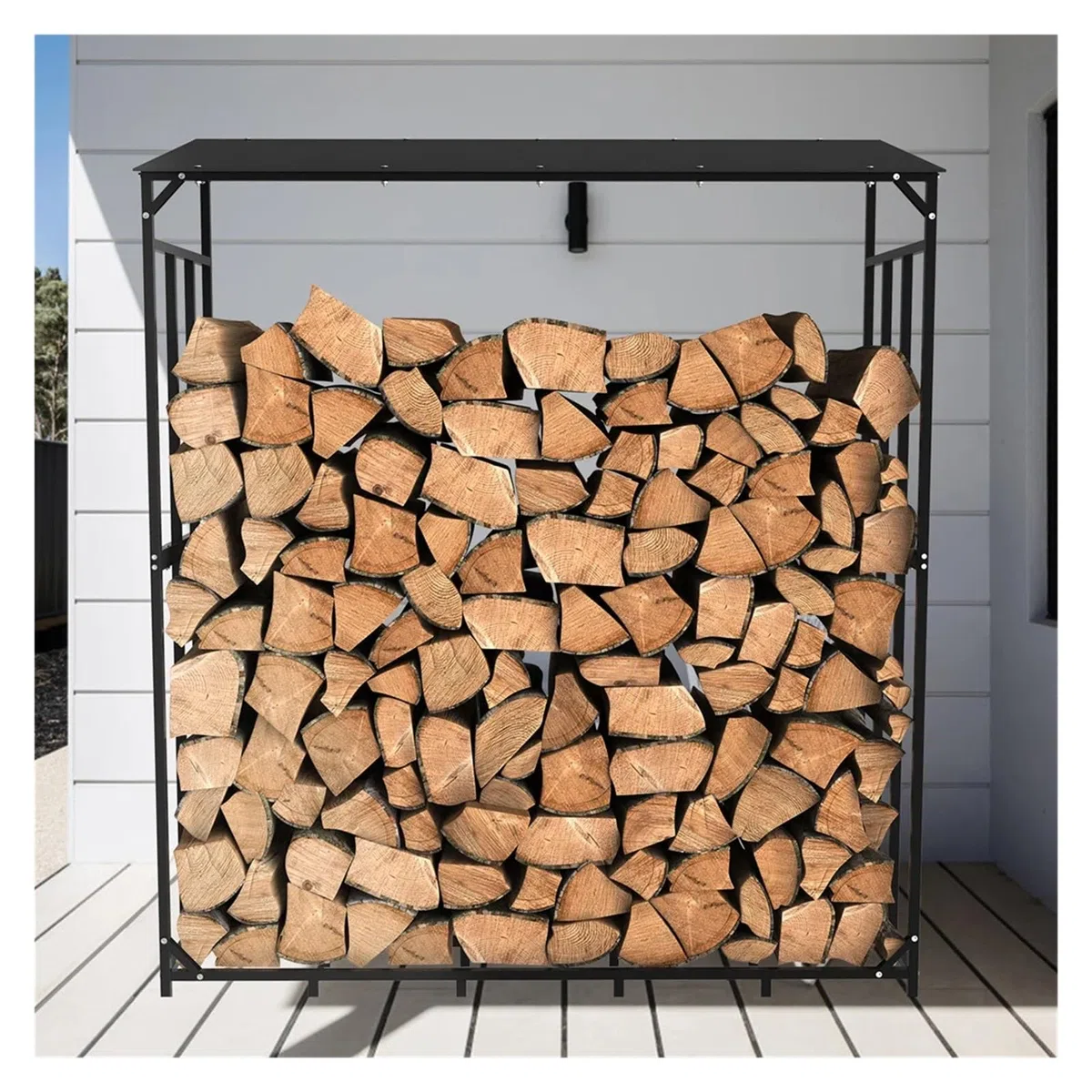 Kaminholzregal aus Metall für den Außenbereich mit wasserdichtem Dach für Gartenlagerung Stapelhalter Holzschuppen (177,8 cm)