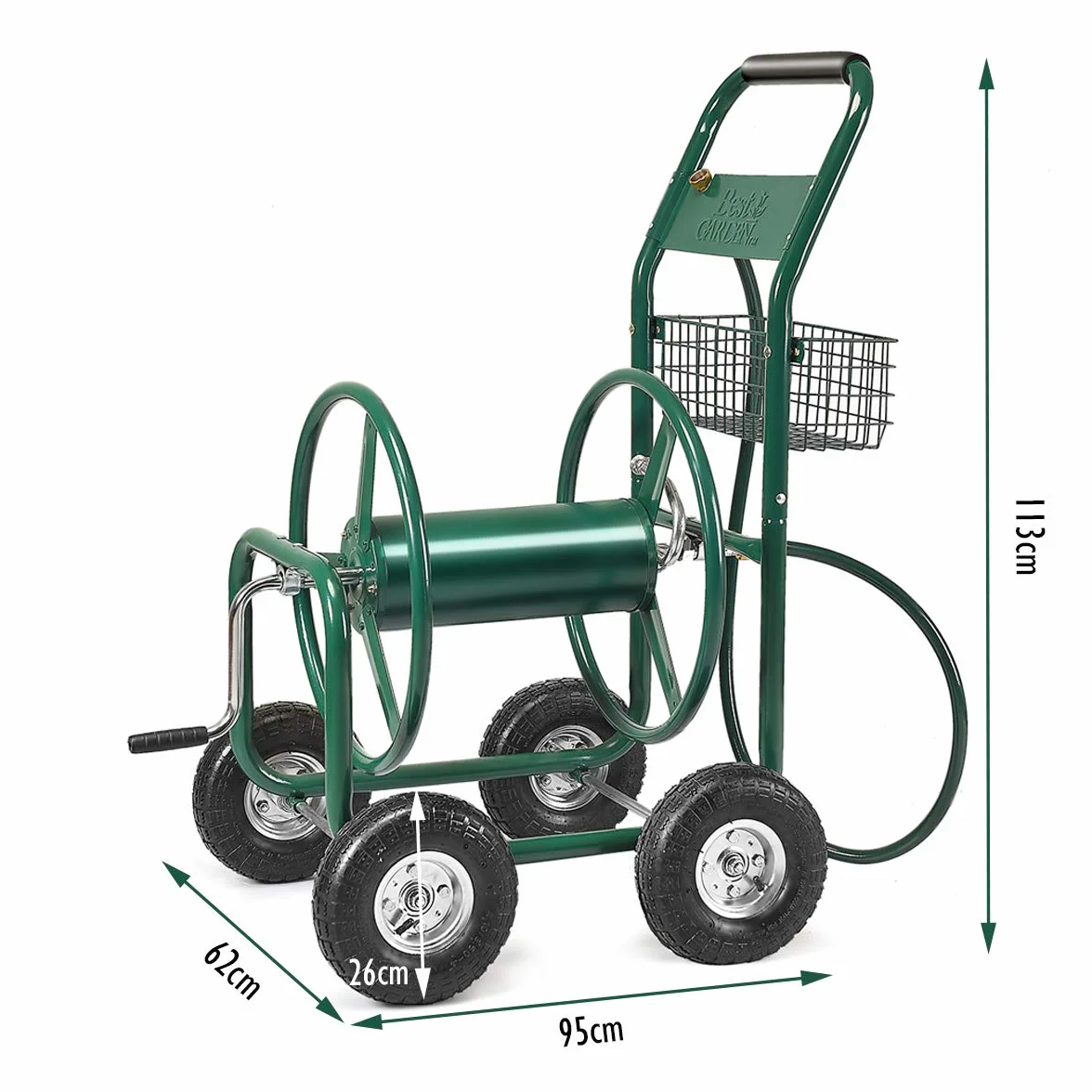 COSTWAY 80M Schlauchwagen Gartenschlauchwagen, für 5/8" Schlauch, Schlauchaufroller mit Korb, Schlauchhalter Metall, Schlauchtrommel mit 189cm Anschlusschlauch