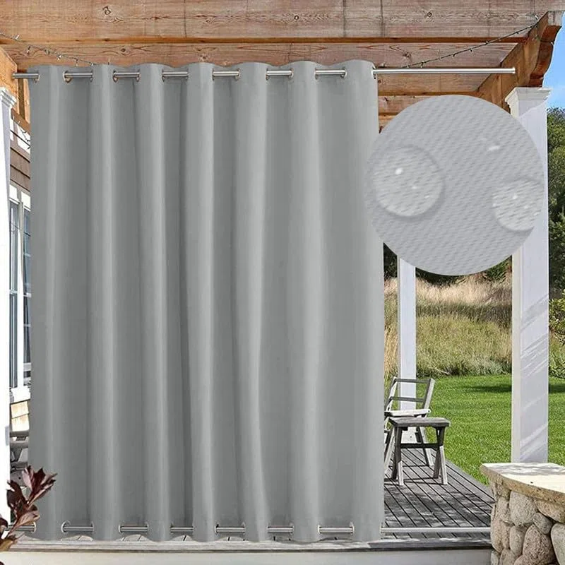Outdoor Vorhang Wasserdicht Winddichte Outdoor Vorhänge Wetterfest mit Ösen Oben und Unten, Sonnenschutz Blickdicht Outdoor Vorhang für Pavillon Garten, 1 Stück, Grau, B254xH160cm
