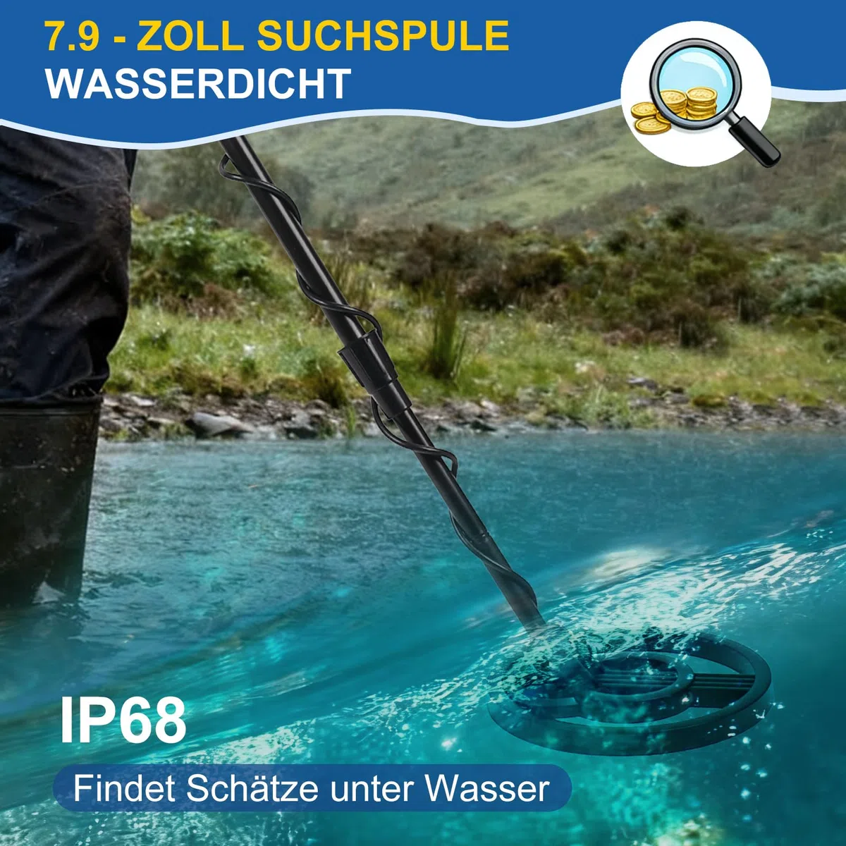 Metalldetektor, Metalldetektor Profi für Erwachsene Anfänger und Kinder - Leichter Hochpräziser Metalldetektoren mit Schaufel, Batterie & Wasserdichter Suchspule verstellbarem Länge (78–107 cm)