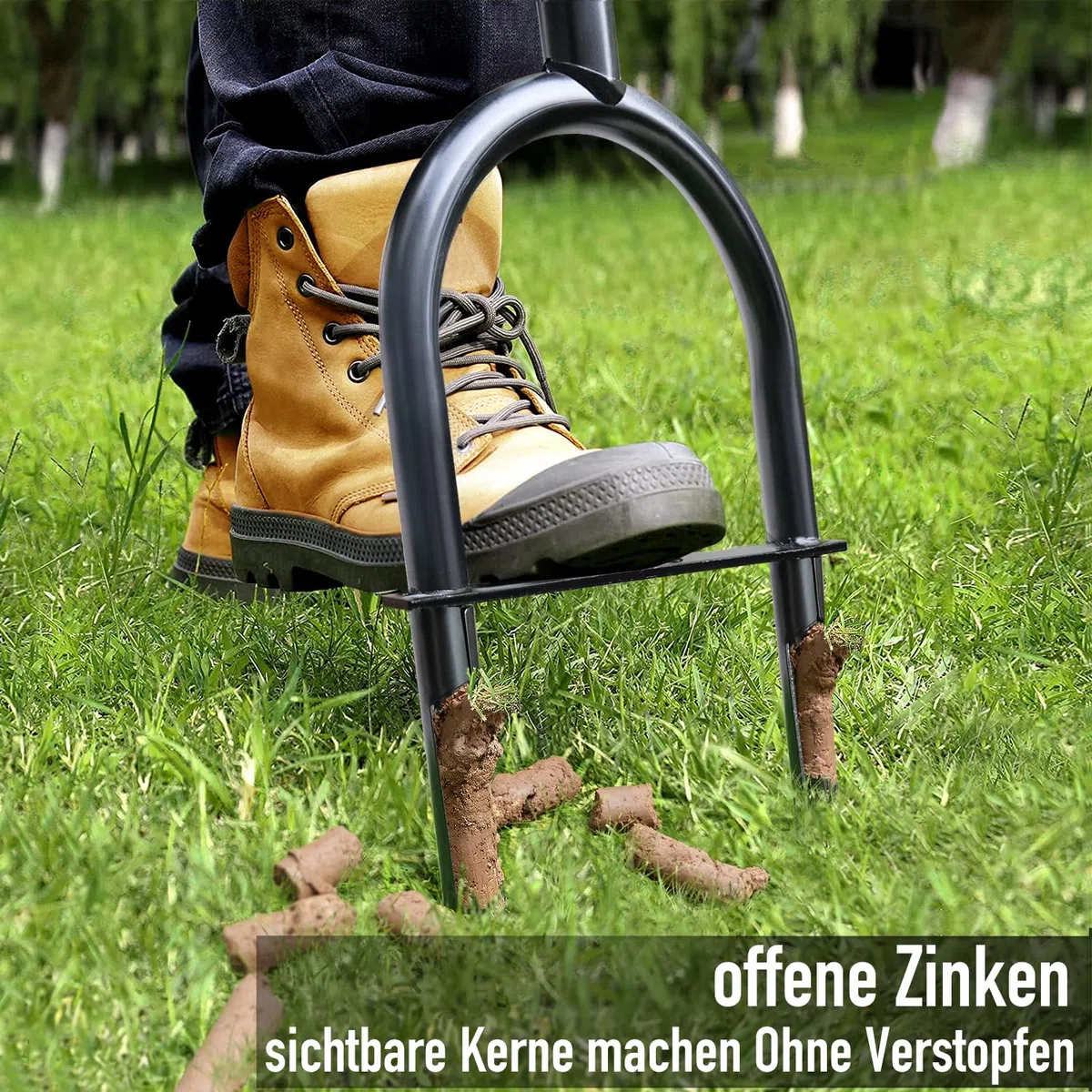 Jardineer Rasenlüfter Rasen-Kernbelüfter, Hand Aerifizierer für Rasen, Manueller Rasenvertikutierer, Kernbelüftungsgerät Gartengerät, Rasenspecht Aerifizierer und Aerifiziergabel für Verdichtete Böden