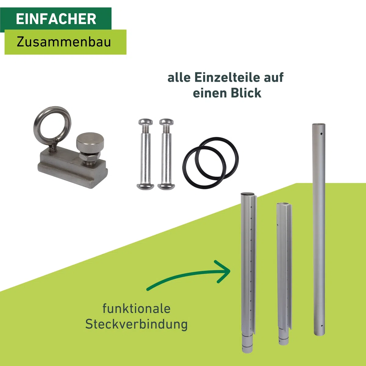 Windhager Mast für Sonnensegel, Masthöhe 242,5 cm, Silber, Aluminium, rostfrei, kleinstufig verstellbar, 10703