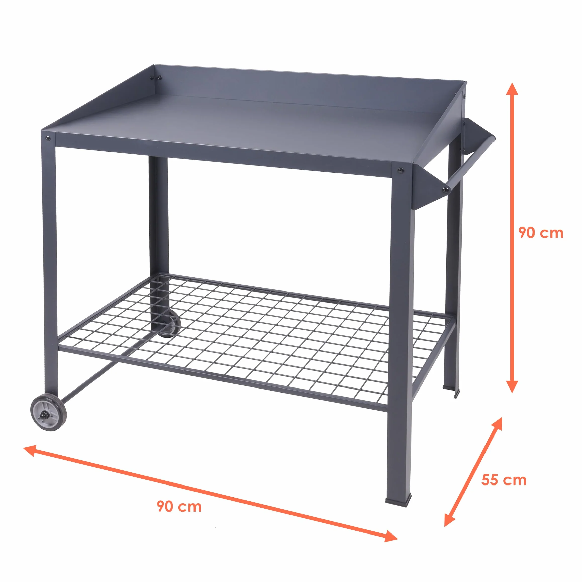 Spetebo Metall Pflanztisch auf Rollen - 90 x 55 cm - Gärtnertisch mit Gitterablage - Garten Arbeitstisch Blumentisch Outdoor Arbeitsplatte mit Ablage rollbar