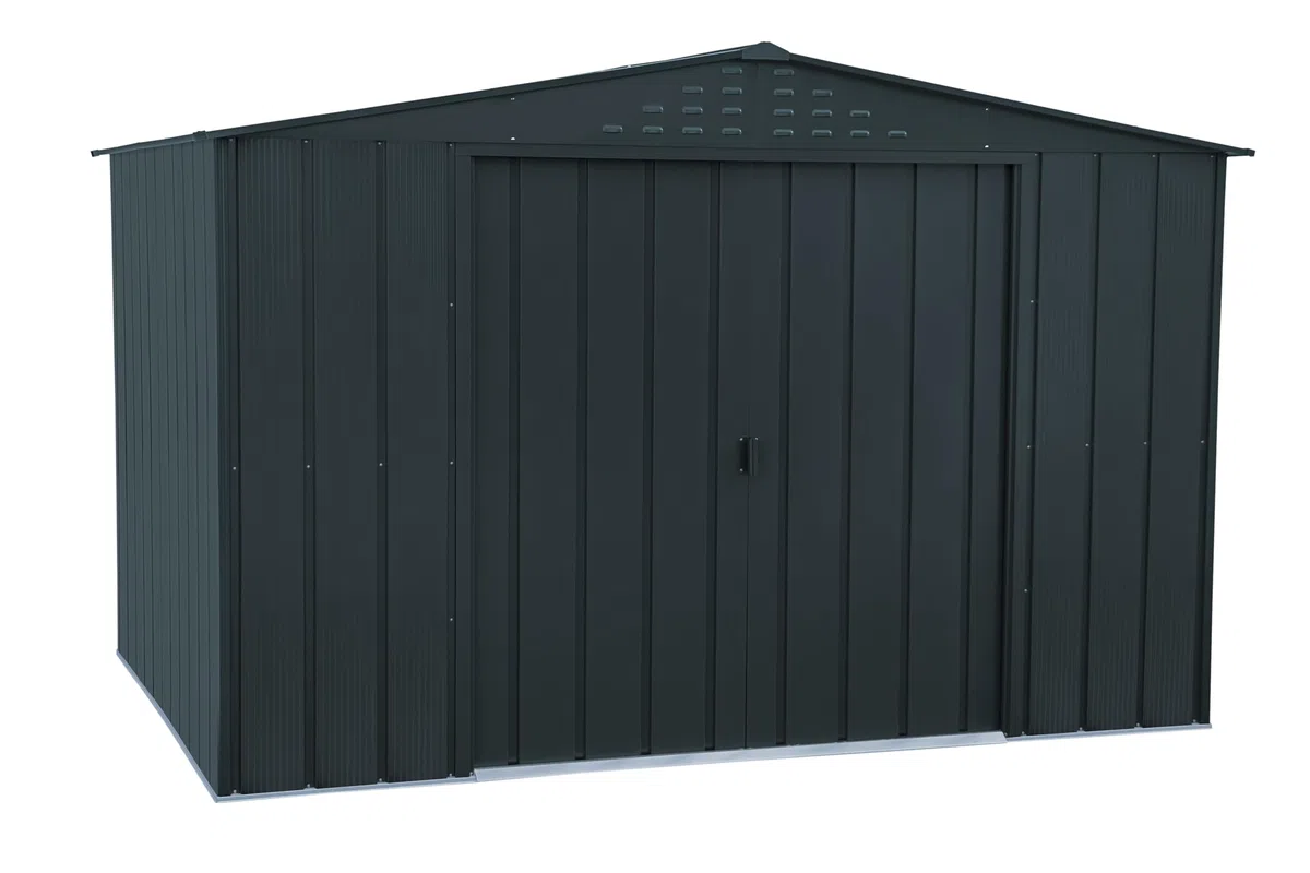 Duramax TOP 10 x 8 (7.28 m²) Metall gerätehaus, hergestellt aus verzinktem Stahl, verstärkte Dachkonstruktion, wartungsfreies und witterungsbeständiges Metallgerätehaus, Geräteschuppen, Anthrazit