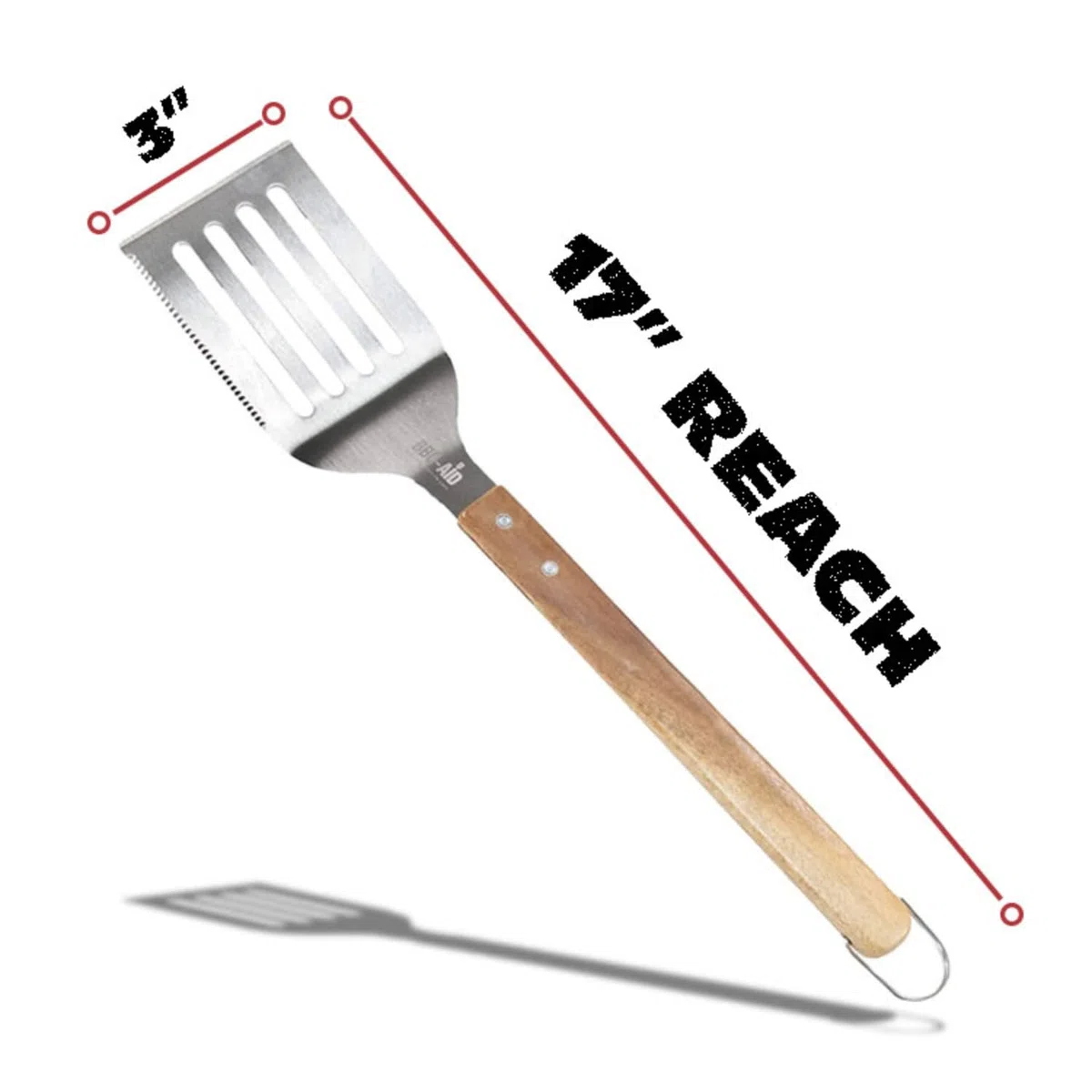 BBQ-AID Pro BBQ Pfannenwender, 45,7 cm, professioneller Grillspachtel, massiver und robuster Pfannenwender, hergestellt aus Edelstahl der Güteklasse 304 und Akazienholz, robust und langlebig