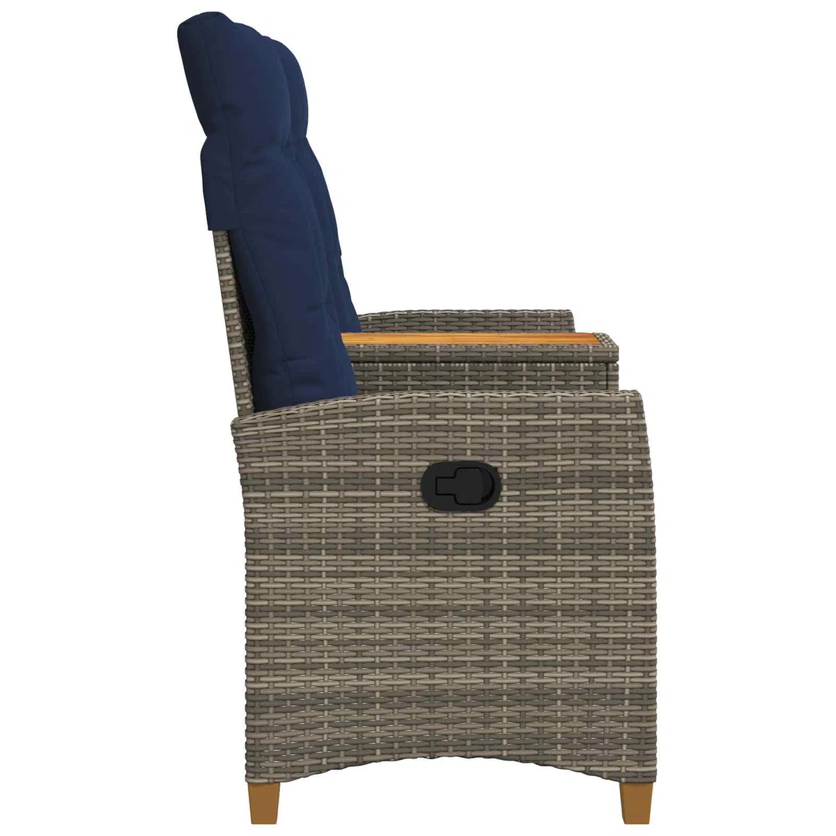 Gartenbank mit integriertem Tisch, Rattan-Liegebank mit verstellbarer Rückenlehne, Outdoor-Sitzbank aus Poly-Rattan mit Stahlrahmen, für Garten & Terrasse, Grau & Marineblau, 126 x 65 x 112 cm