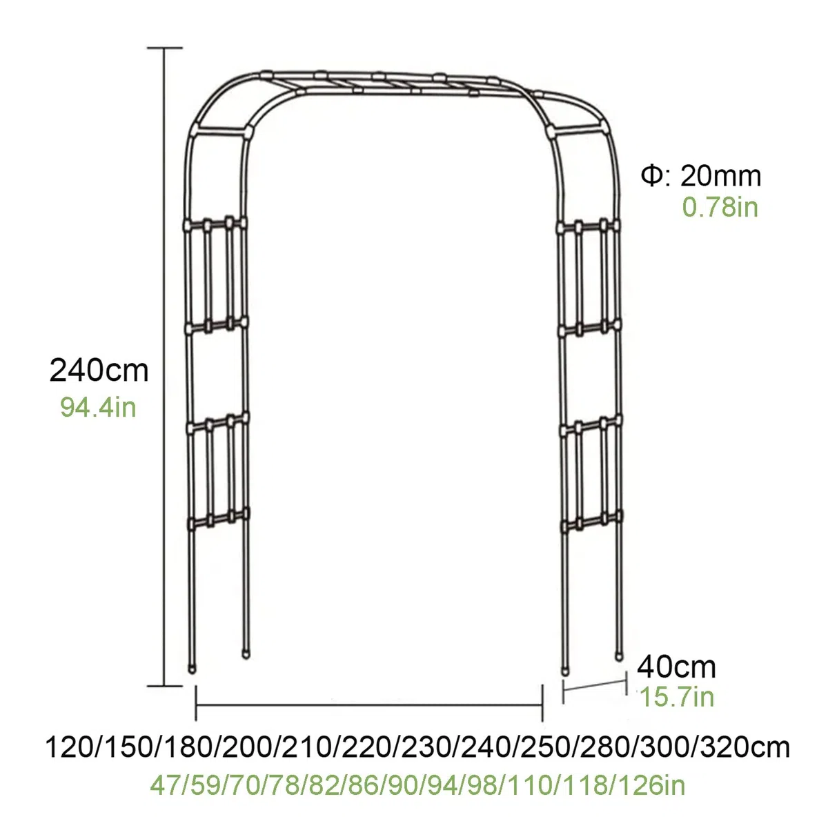 Stabiler Metall-Gartenbogen, 240 cm, wetterfest, Rosenspalier, Kletterpflanzenstütze für Terrasse, Hinterhof, Eingang, rostfreie Pergola, ideal für Gartenliebhaber