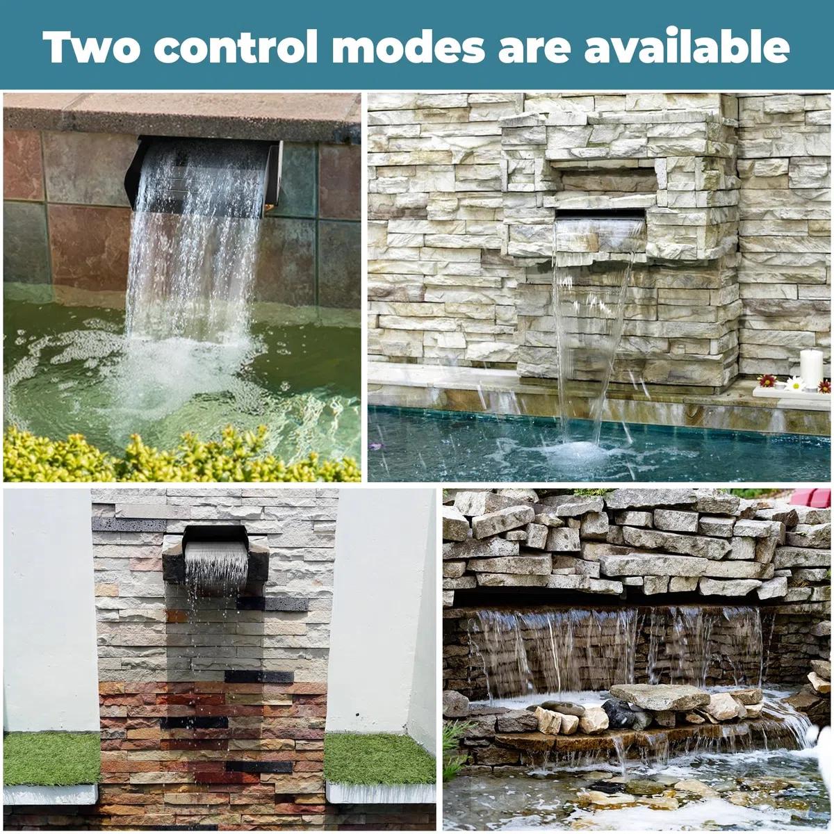 Teich Wasserfall Spillway 20cm Schwarze Edelstahl Wasserfall Teichfilter für Gartenteich Teich 45W 3000L/H with Pumpe und LED Licht für Wasserspiel Patio Terrasse Wasserwand Koiteich Außen