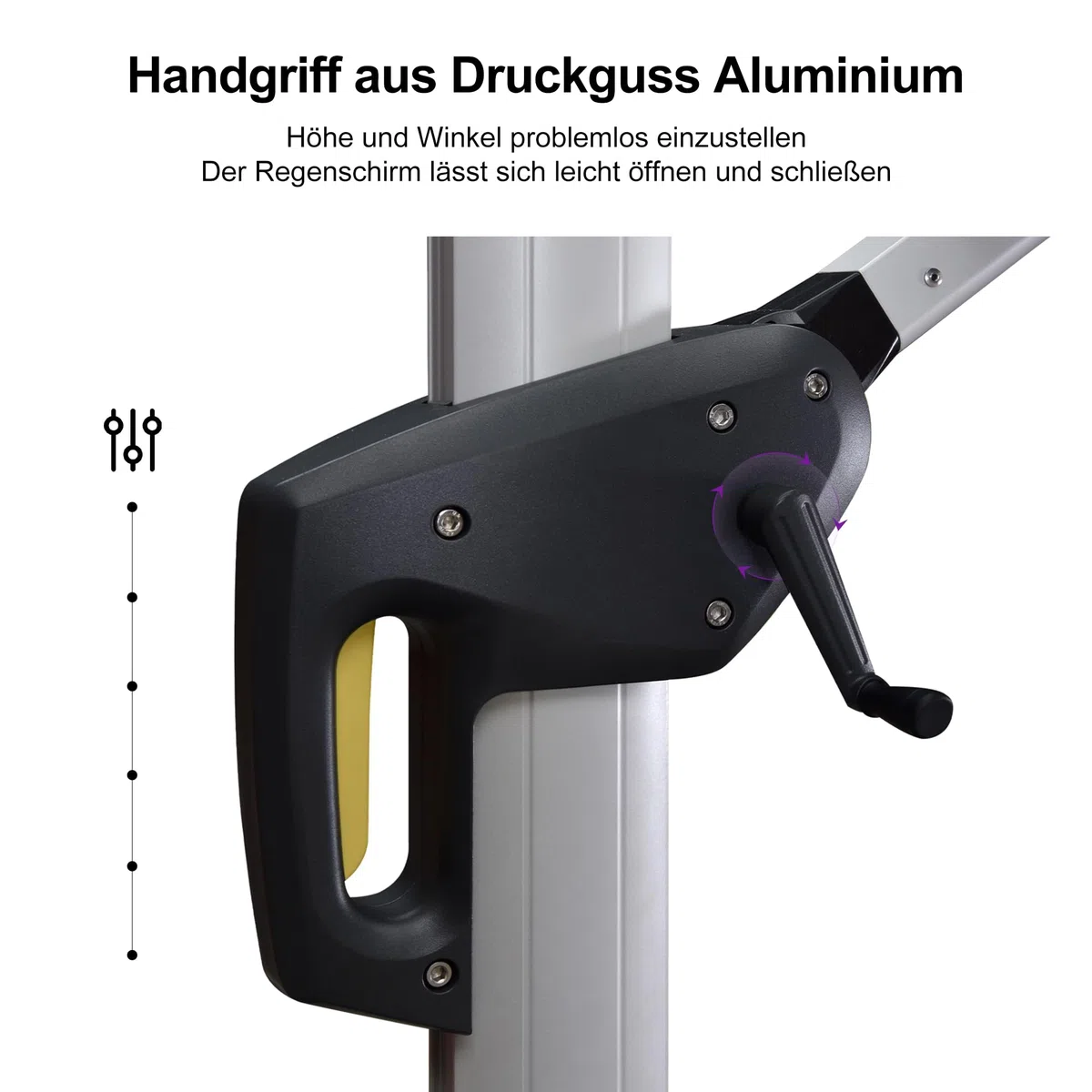 PURPLE LEAF Ampelschirm Rund 330 cm mit Ständer, Bespannung Polyester, Grau | 6-fach Verstellbar, Sanfte 360°-Drehung, Schirmständer, Doppeldach-Belüftung, Stabiler Rostfreier Alurahmen, Ampelschirm