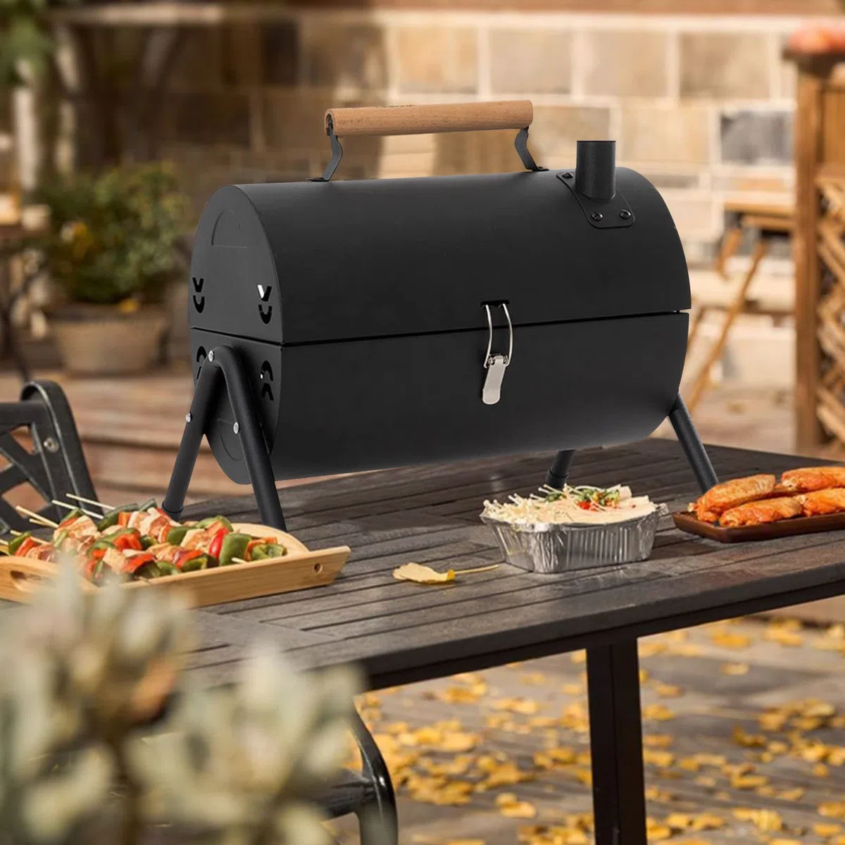 Ergocar Tragbar Holzkohlegrills, 2 in 1 Picknickgrill mit Backblech, Einfach zu säubern BBQ-Tischgrill, Barbecue Grill für Picknick Garten Terrasse Camping Reisen