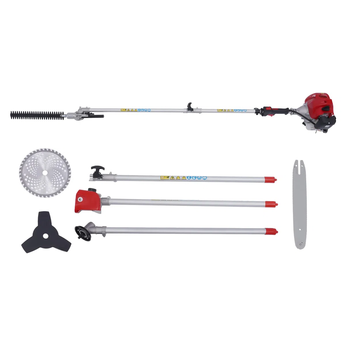 52cc Benzin-Heckenschere und Gartensäge mit Langer Reichweite, 4IN1 Motorsense Hochentaster Heckenschere Kettensäge zum Schneiden und Sägen von Rasenkanten, Rasen