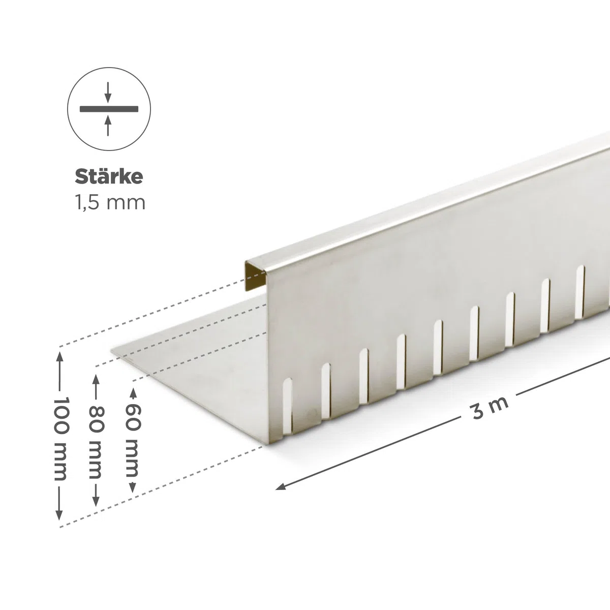 blizz-z terragrav Kiesfangleiste Aluminium (Länge 3 m, Höhe 10 cm), Stärke 1,5 mm (1 Stück) | hochwertig, gelocht | mit Zubehör | Made in Germany