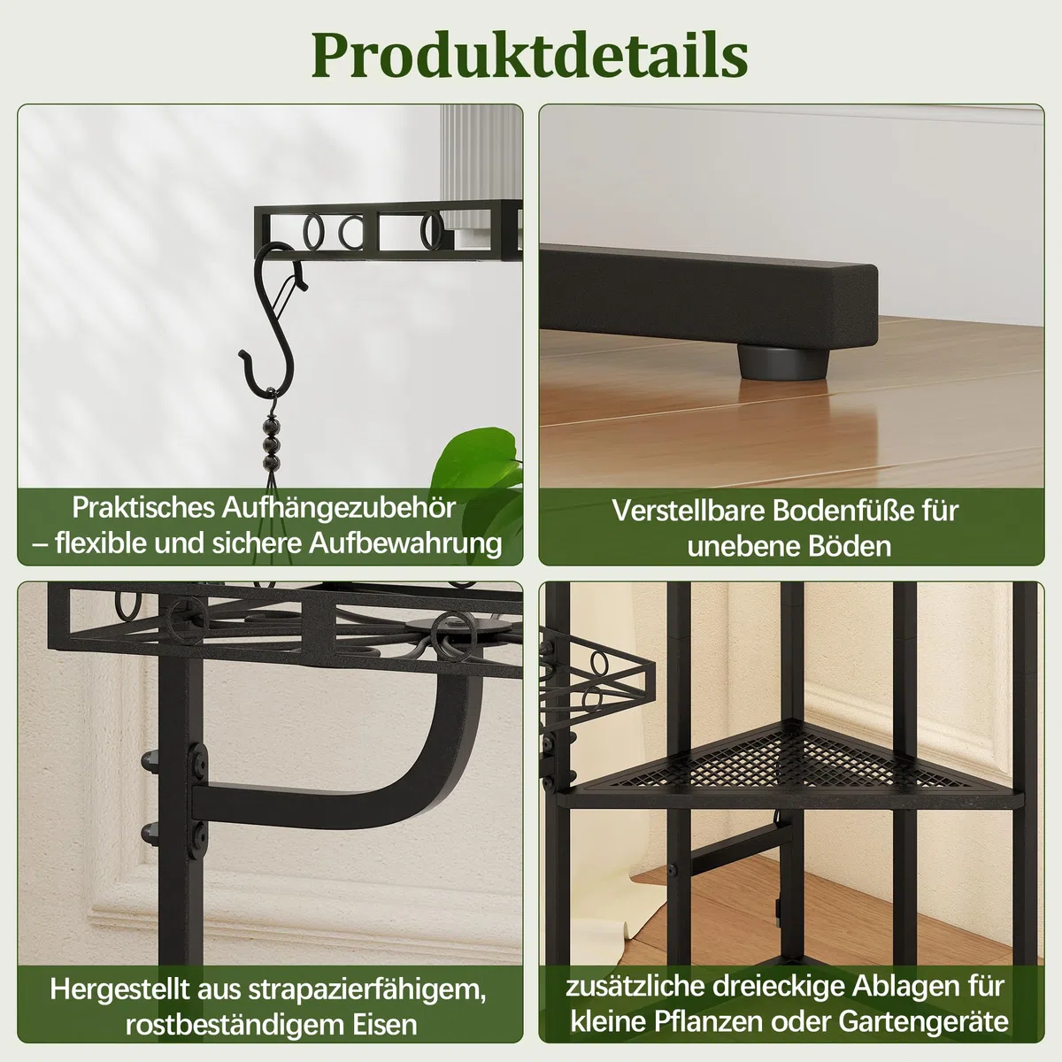 Quikraen 9 Ebenen Blumenständer, Pflanzenständer, 150cm, Metall, Schwarz | L-förmiges Design Pflanzenregal, Outdoor & Indoor Blumenregal, Blumentreppe für Wohnzimmer, Garten, Balkon, Rostbeständigen