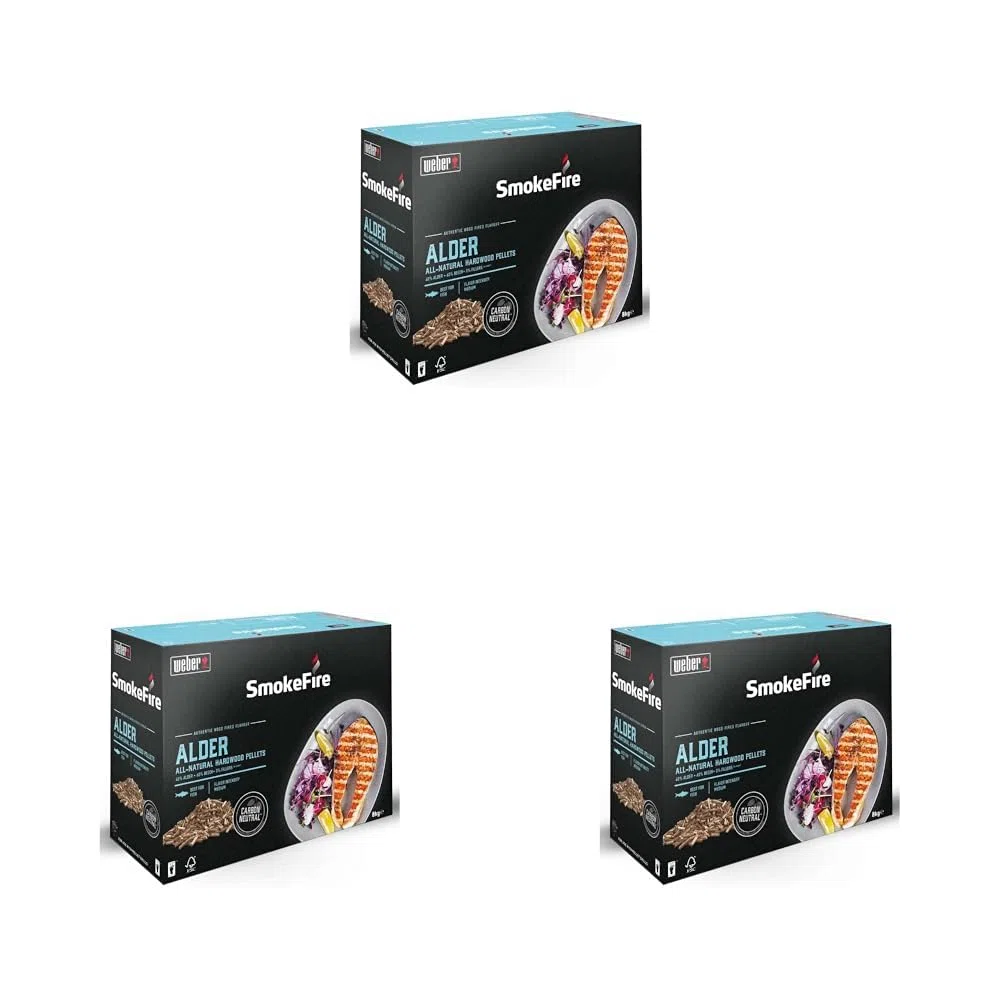 Weber Holzpellets - Erlenholz (8kg), perfekt zum Räuchern von Fisch, 100% natürliche Holzpellets, EU-Produkt, nachhaltig gewonnen, FSC zertifiziertes Holz (18290) (Packung mit 3)