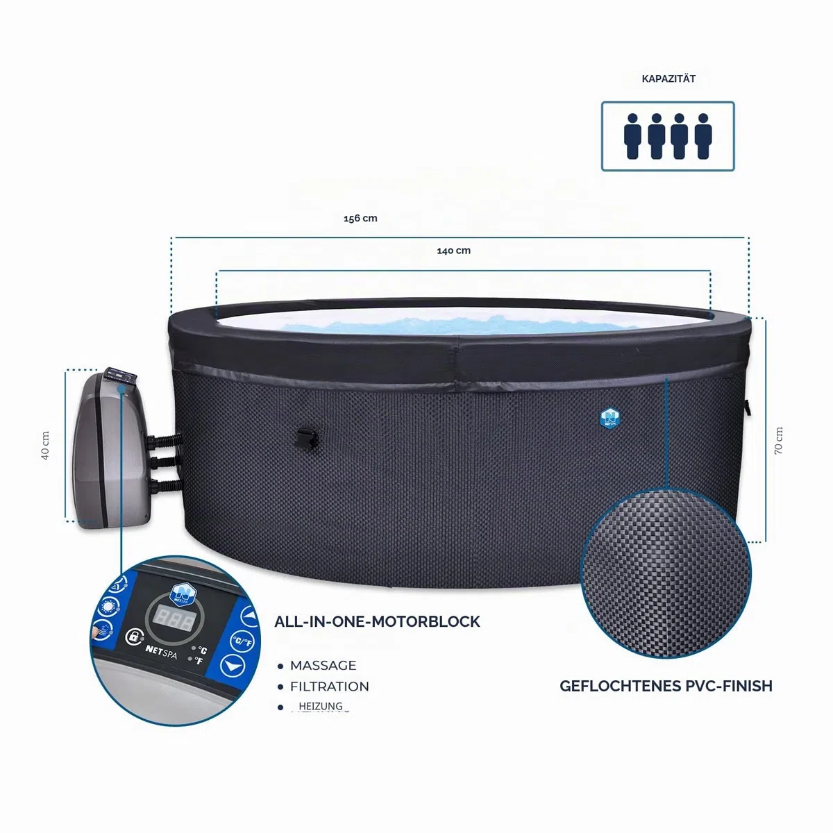 NETSPA - SP-VIP140/MOB2 – NetSpa Vita – halbstarr + Möbel (5 Elemente) – Spa tragbar – rund – 4 Sitzer